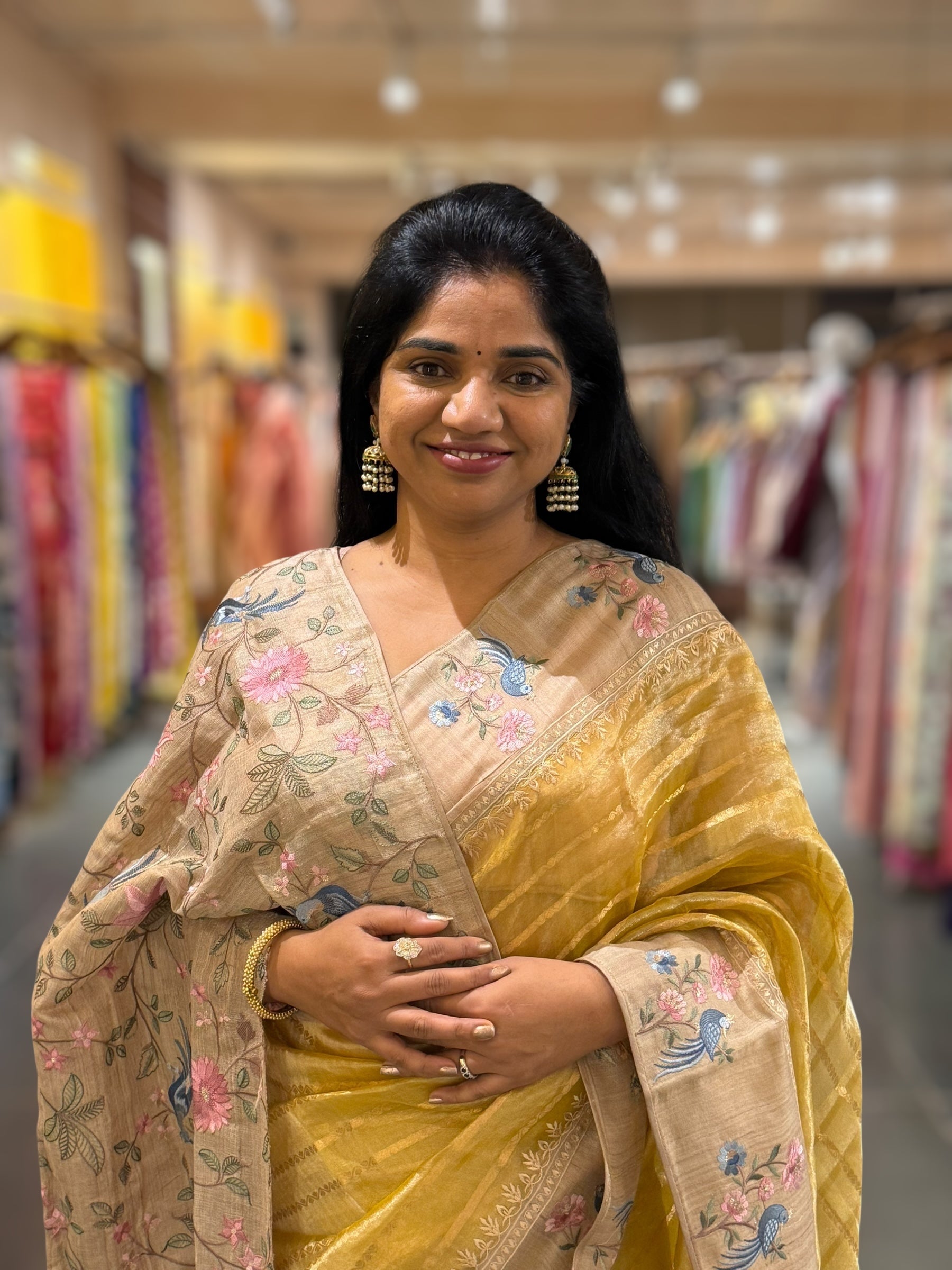 Yellow Pure Handloom Tissue Saree with pure Tussar embroidered border