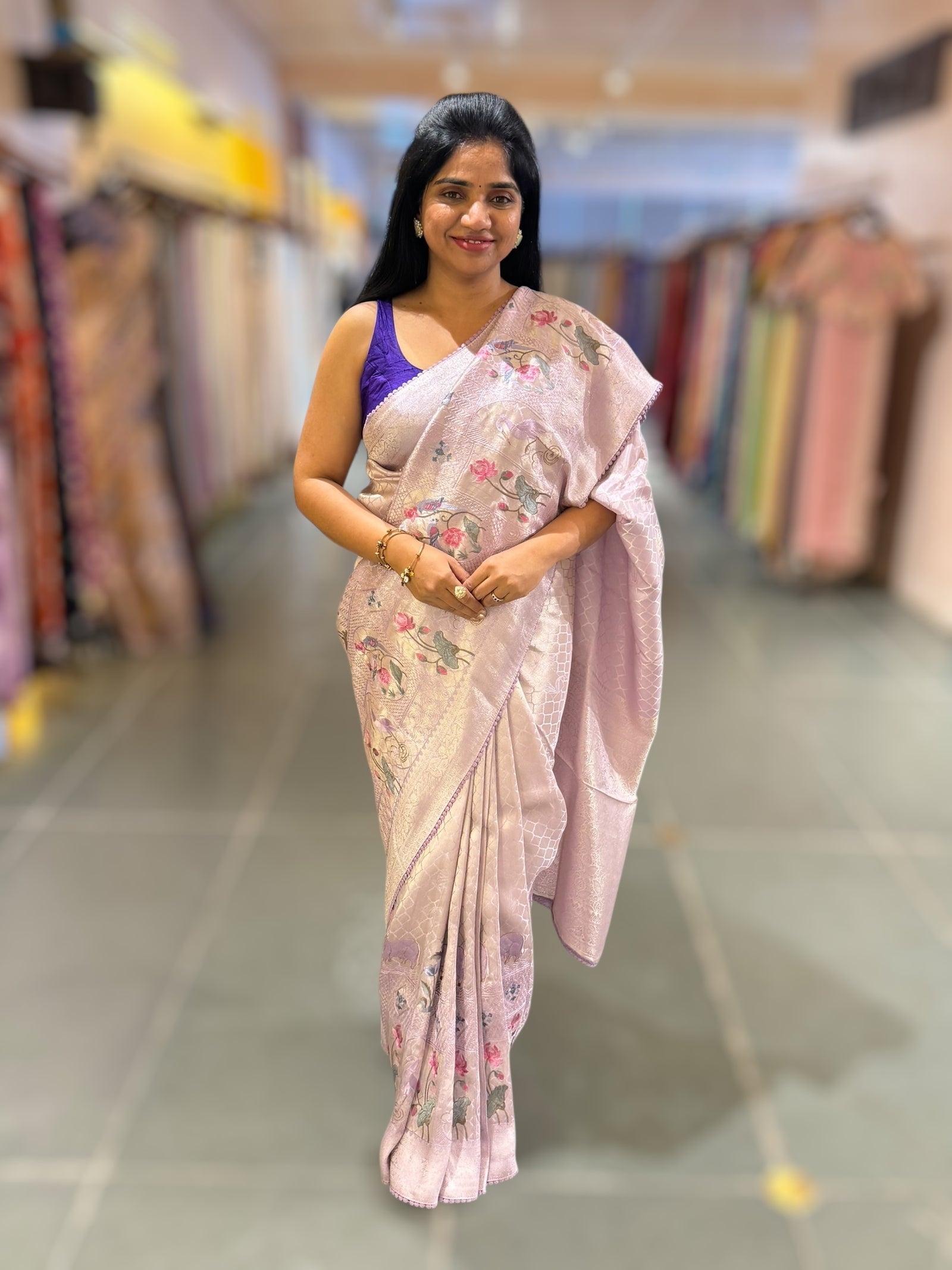Lilac Fancy Banarasi Tonchoi style saree with patola inspired  embroidery