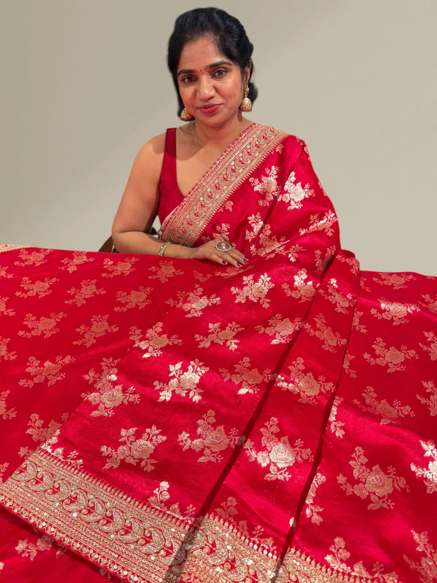 Chilli Red Designer Banarasi Silk Saree