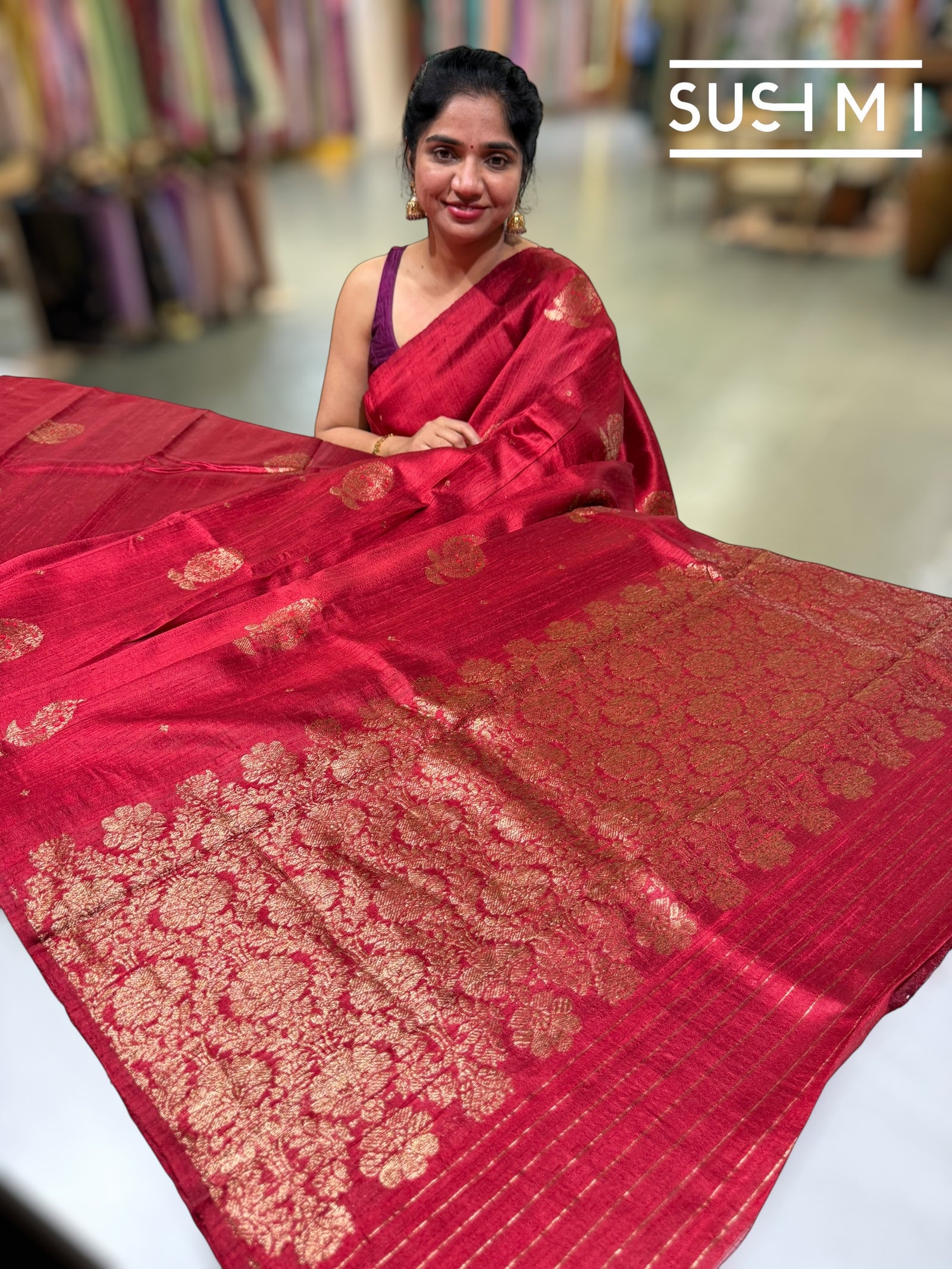 Maroon Red Banarasi Handloom Dupion Rawsilk Saree : S62F108