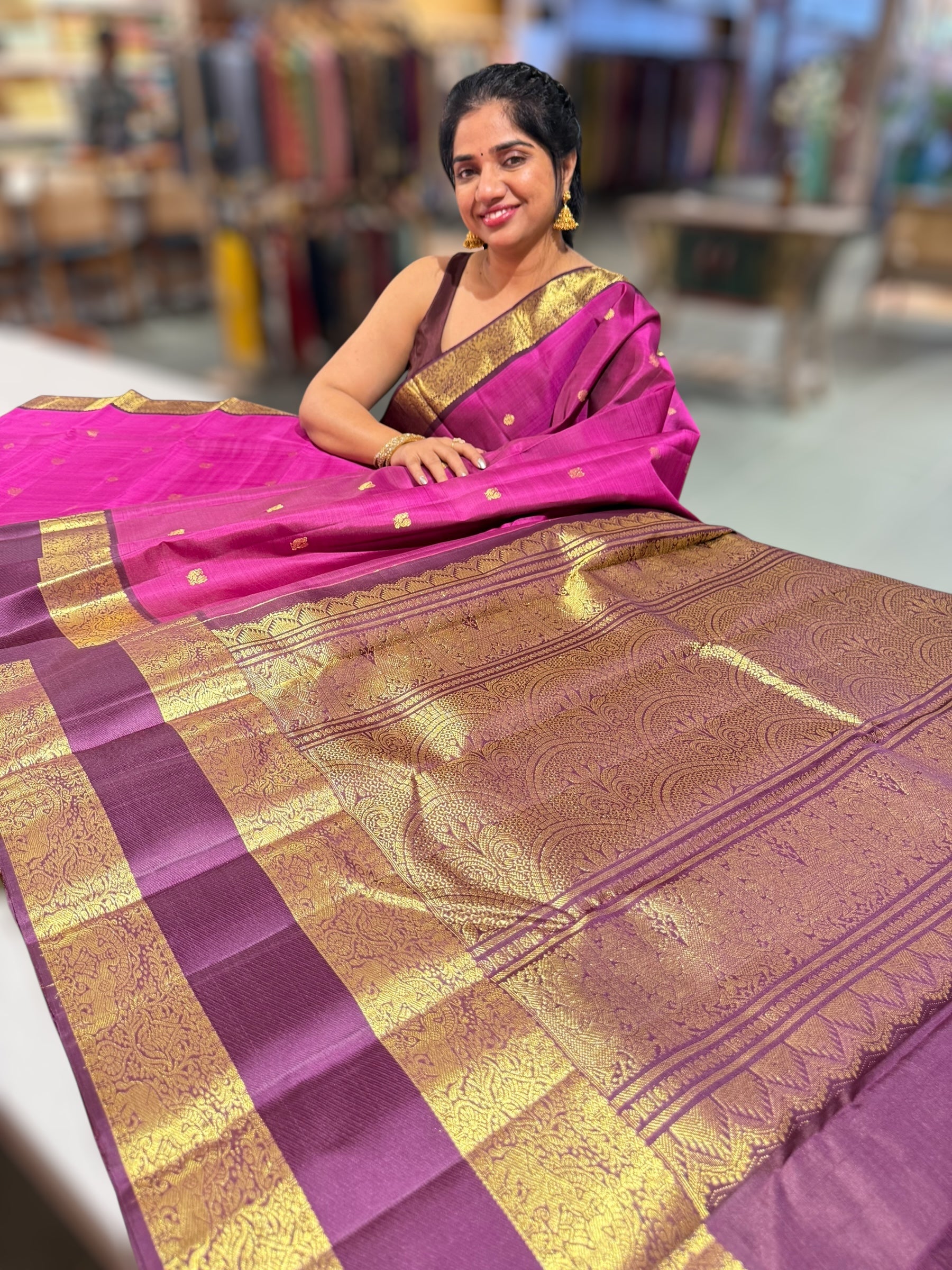Majenta & Brinjal Combo Kanchi Vintage Gap Border Saree