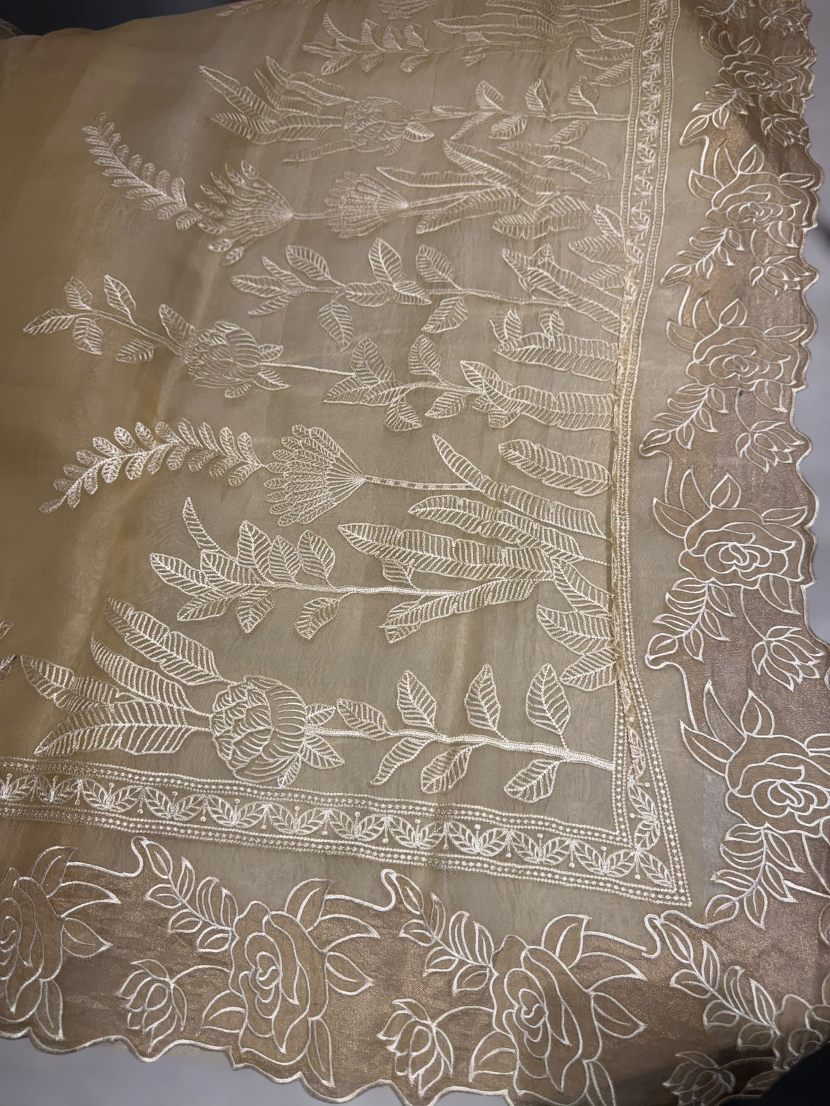 Pastel Yellow Organza saree with heavy embroiderey