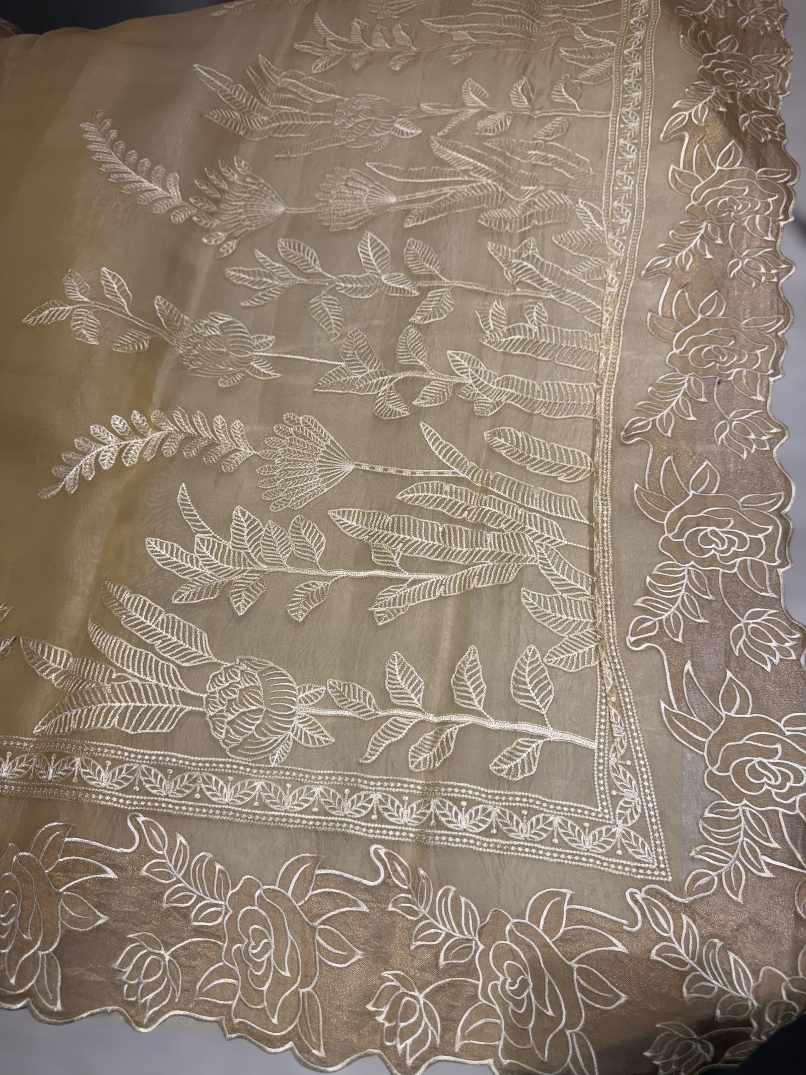 Pastel Yellow Organza saree with heavy embroiderey