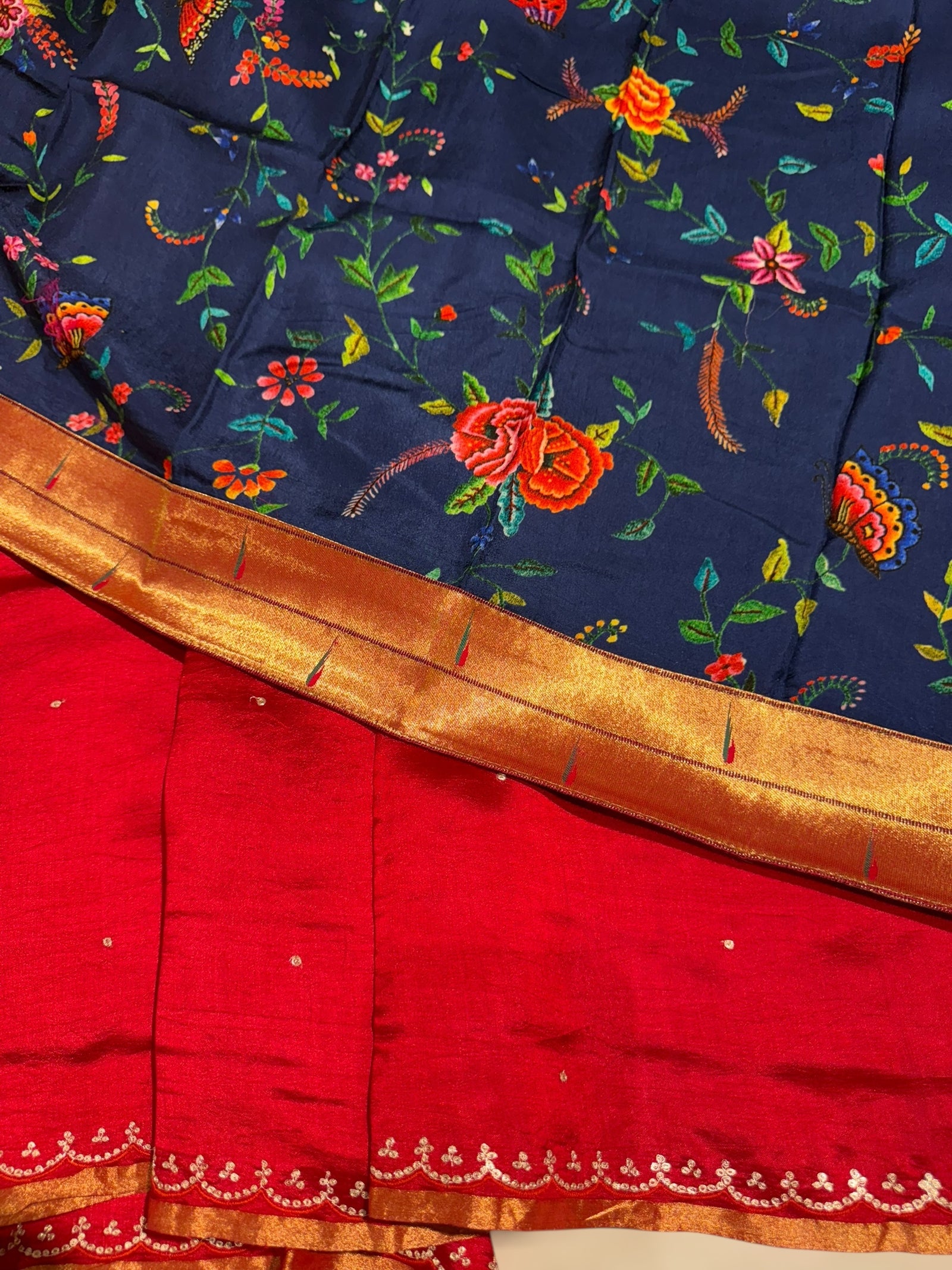 Red Banarasi silk with fusion blouse