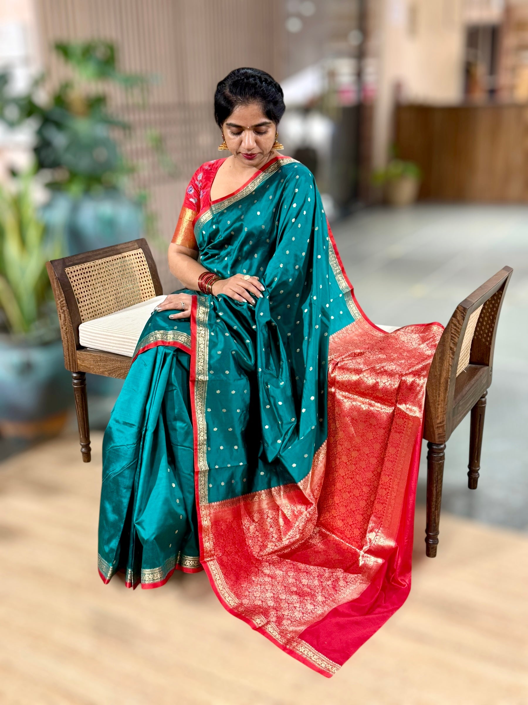 Banarasi Katan Silk Saree With Petite Point Embroidered Silk Blouse
