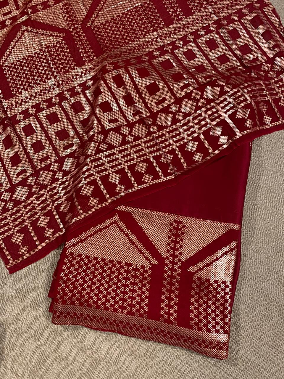 Red pure Satin Saree with designer sequence border and blouse