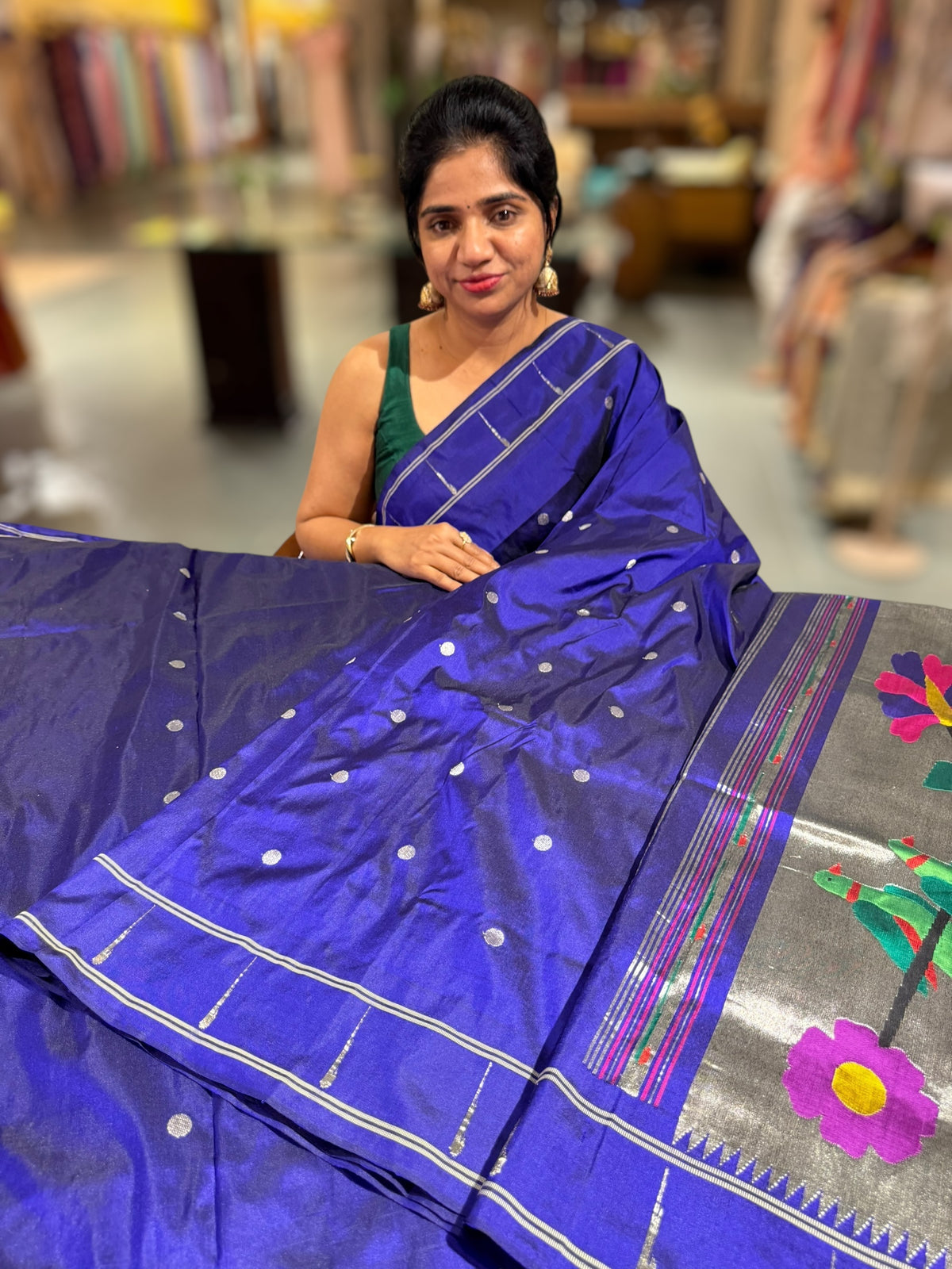 Purplish BluePure handloom paithani silk saree with single muniya border