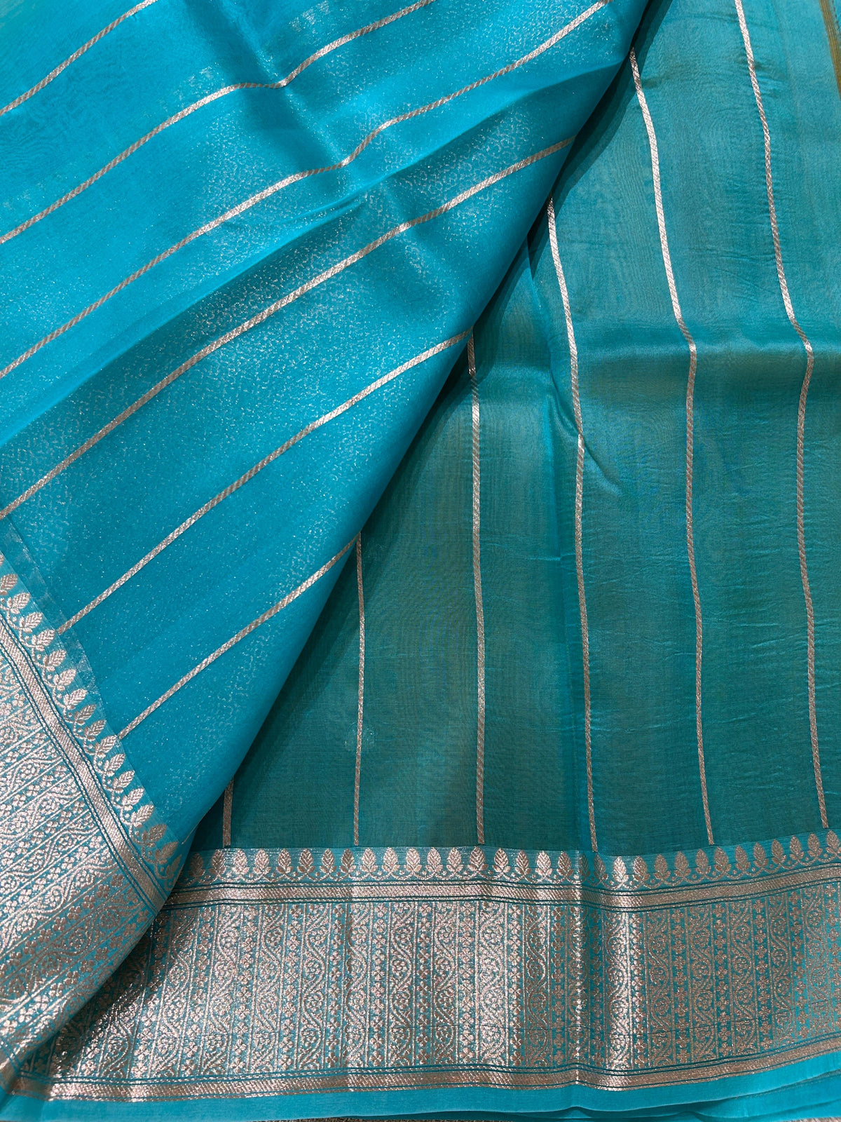Mustard with Blue Pure Handloom premium Kora Banarasi Saree