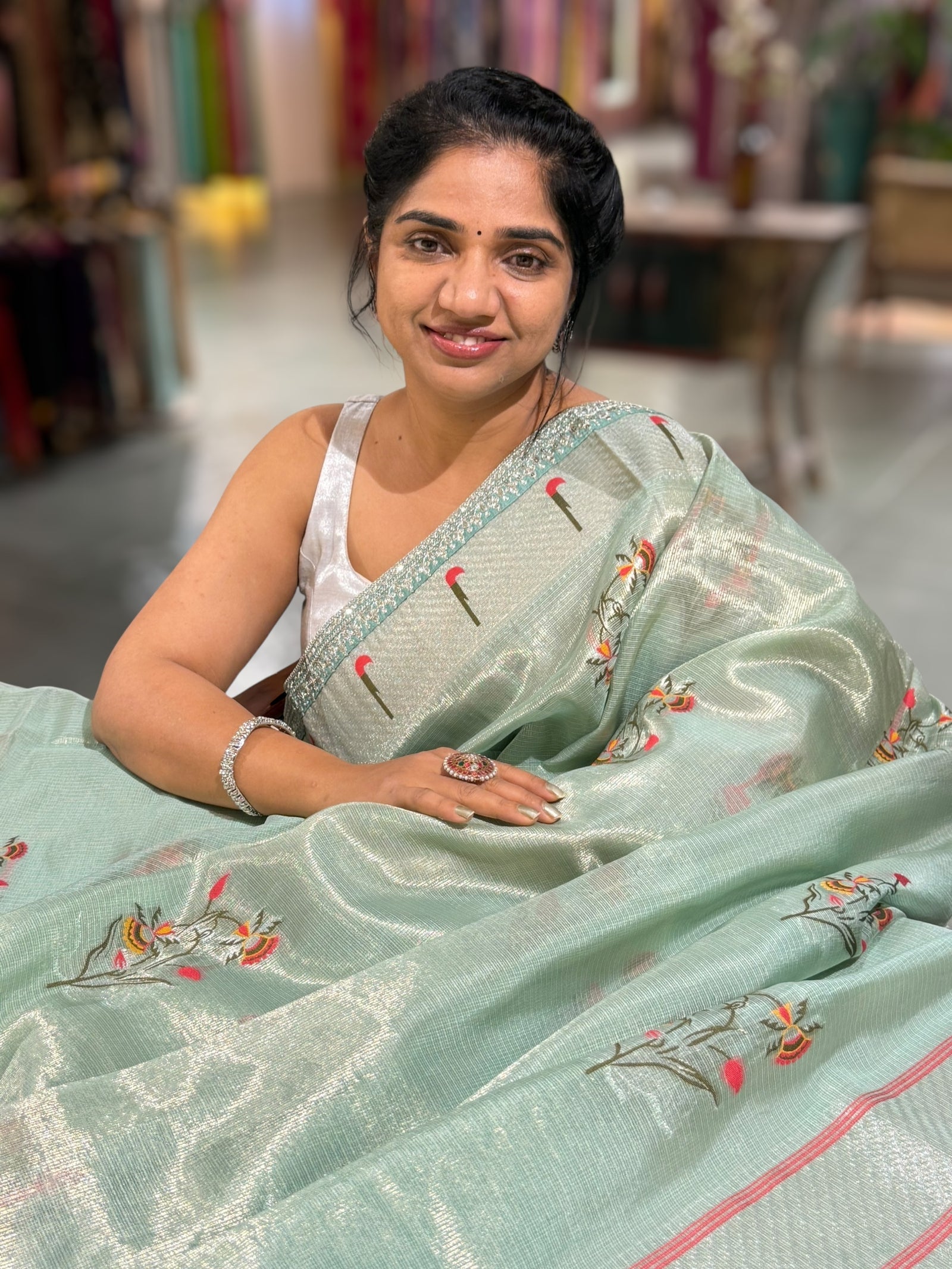 Sea Blue Tissue Kota Saree With sabhyasachi Borders and Blouses