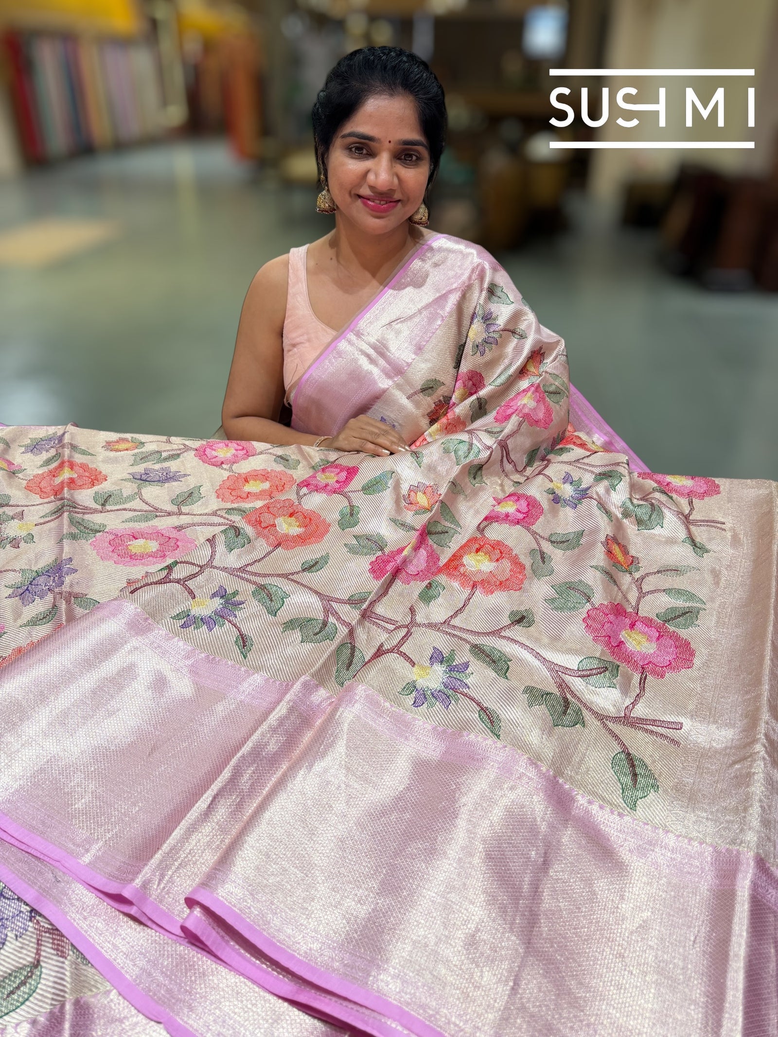 Lilac Pink Kanchi Tissue Saree with embroidery: S62F227