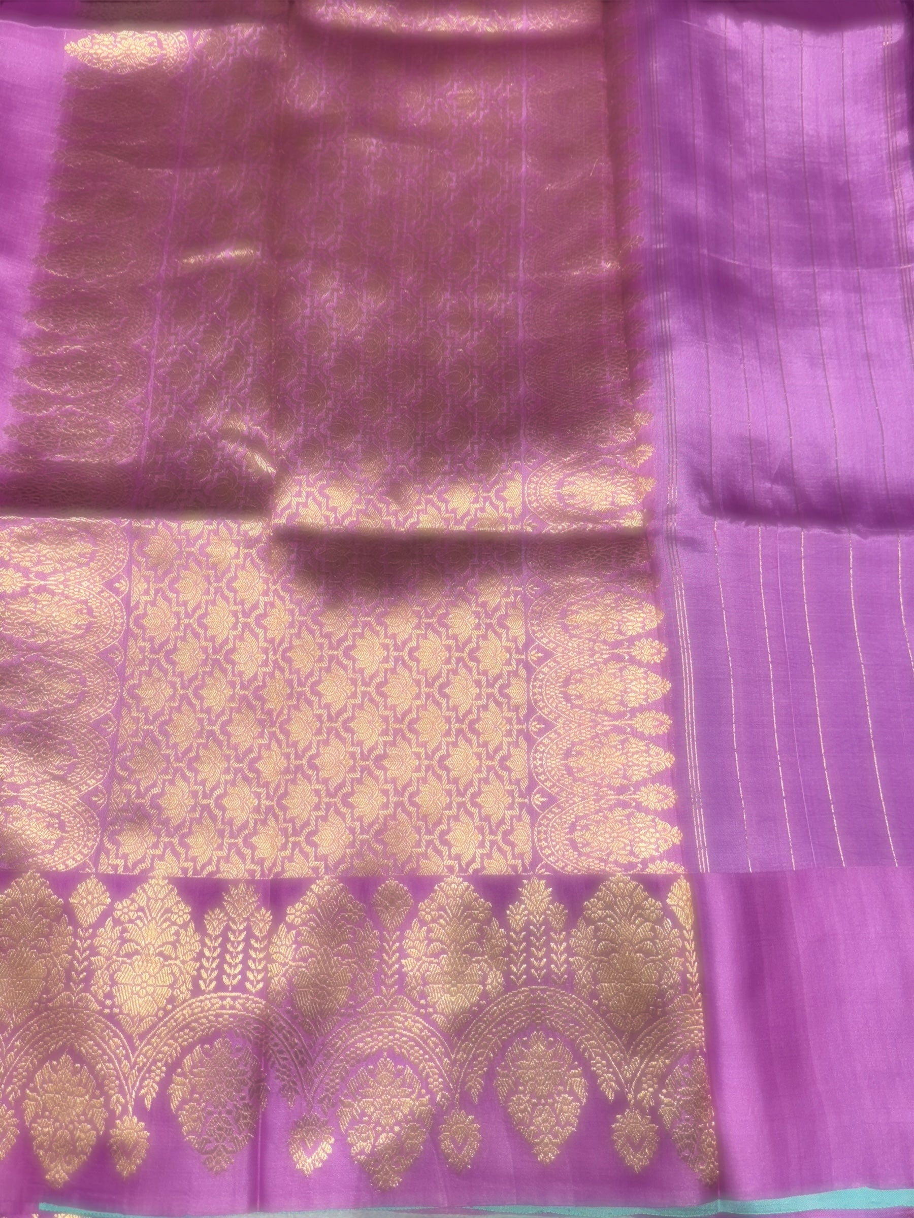 Lotus Pink Raw Mangoe Silk Saree with heavy weaving Mashru Open Border
