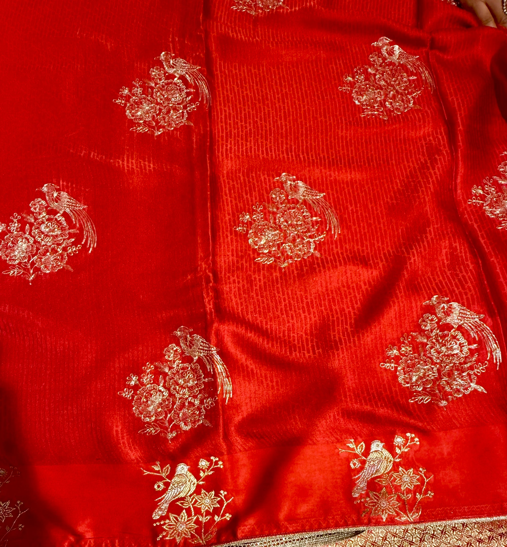 Orangish Red Designer Mashru Silk Saree