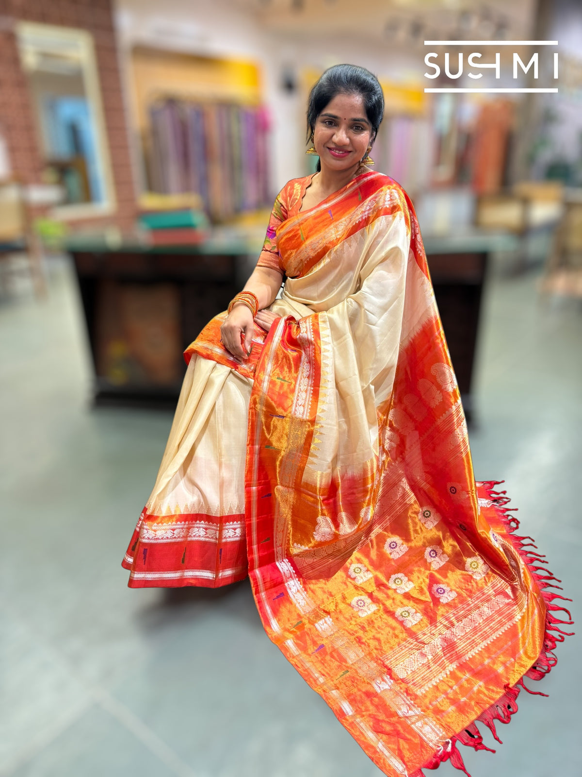 Beige Gadwal Silk Saree with Paithani border : S62F180