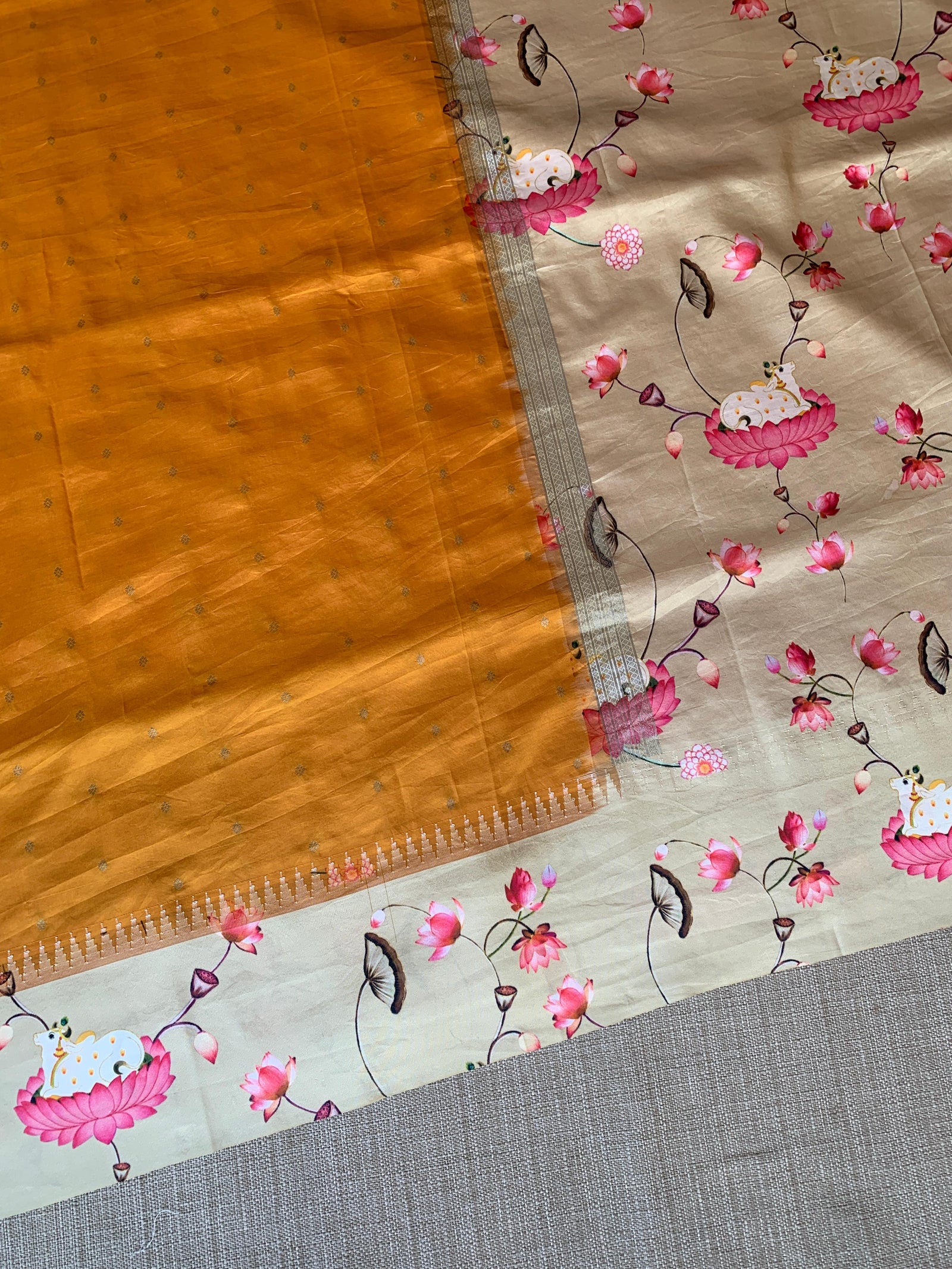 Kanchi designer soft silk saree with pichwai printed border