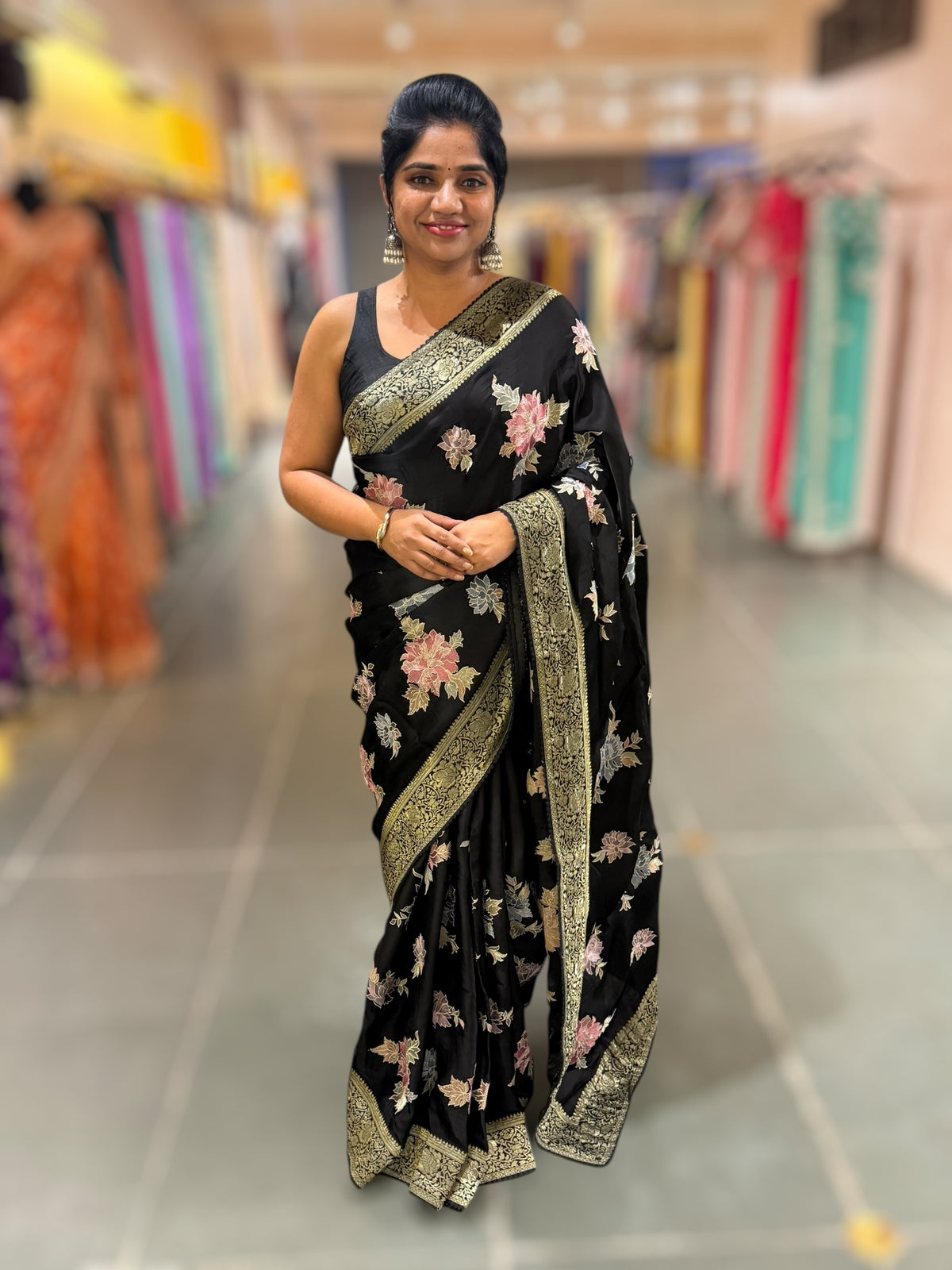 Black Mashru Banaras with embroidery