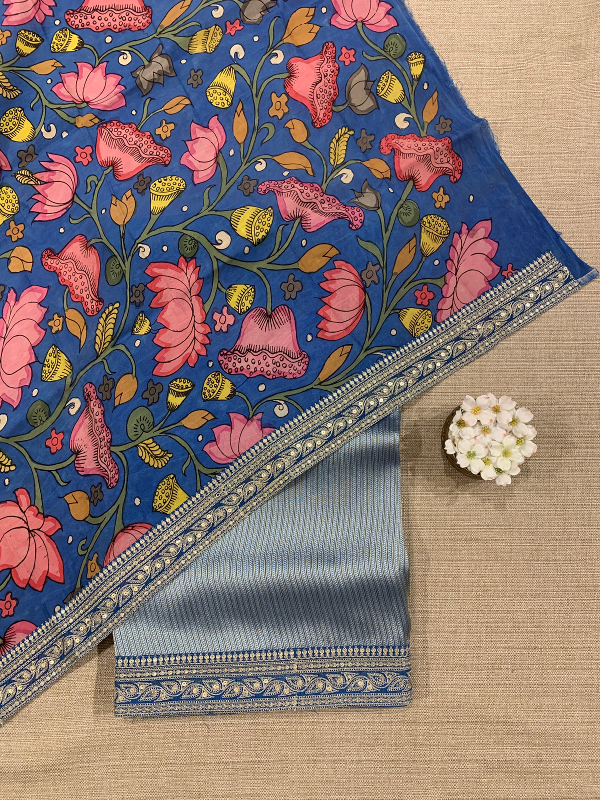 Blue Banarasi tonchoi with pen kalamkari Blouses