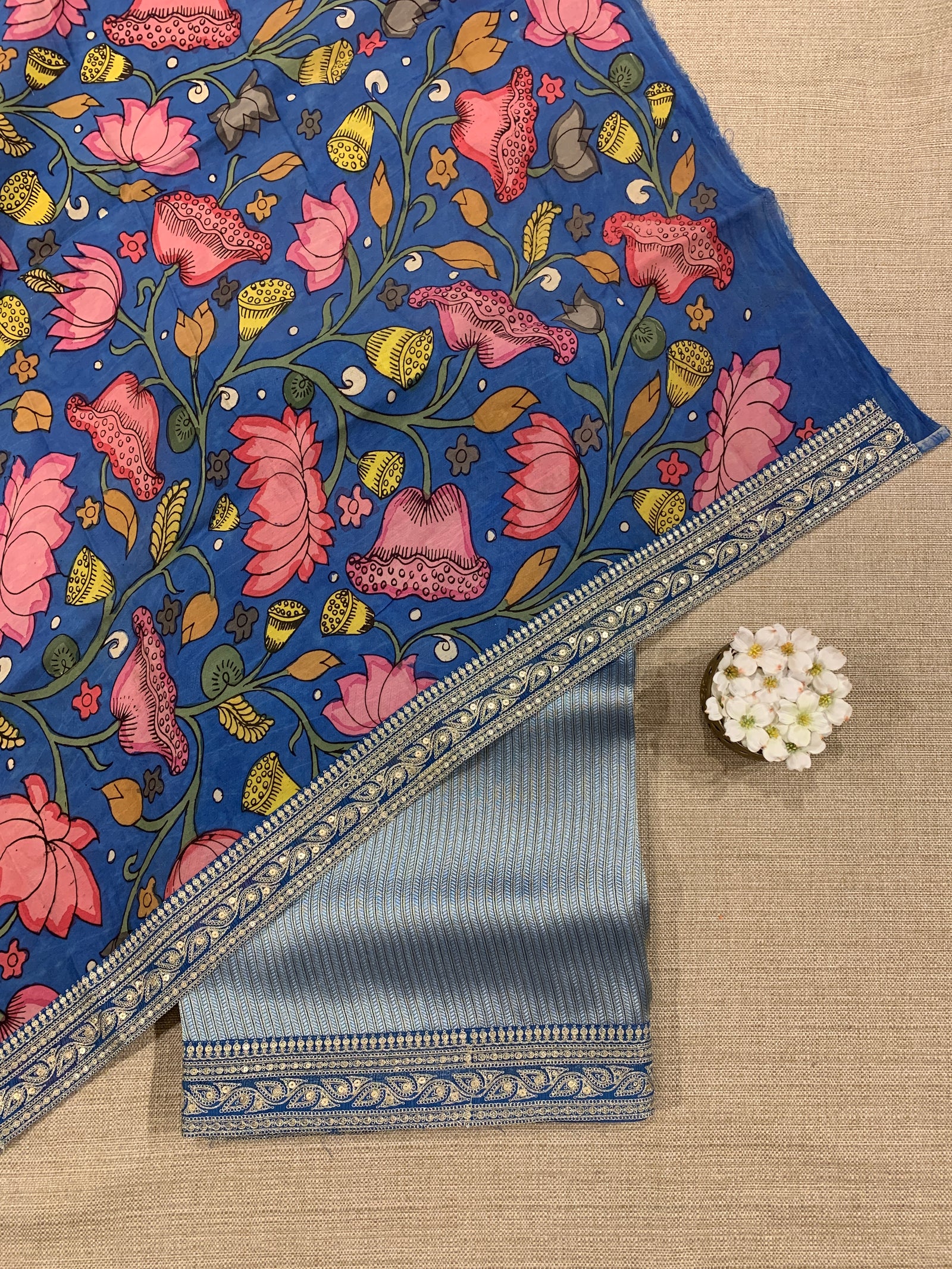 Blue Banarasi tonchoi with pen kalamkari Blouses