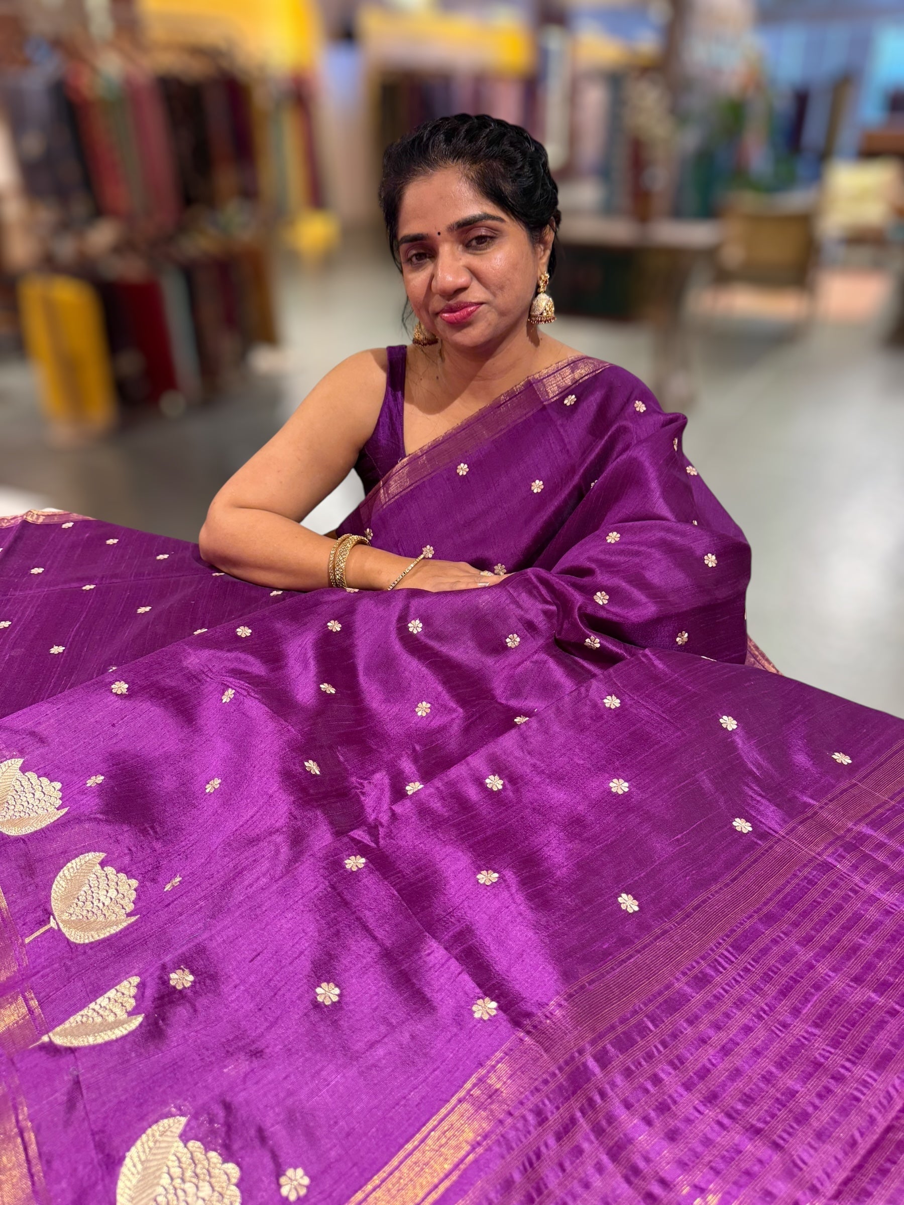 Purple Pure Handloom Raw Silk Saree