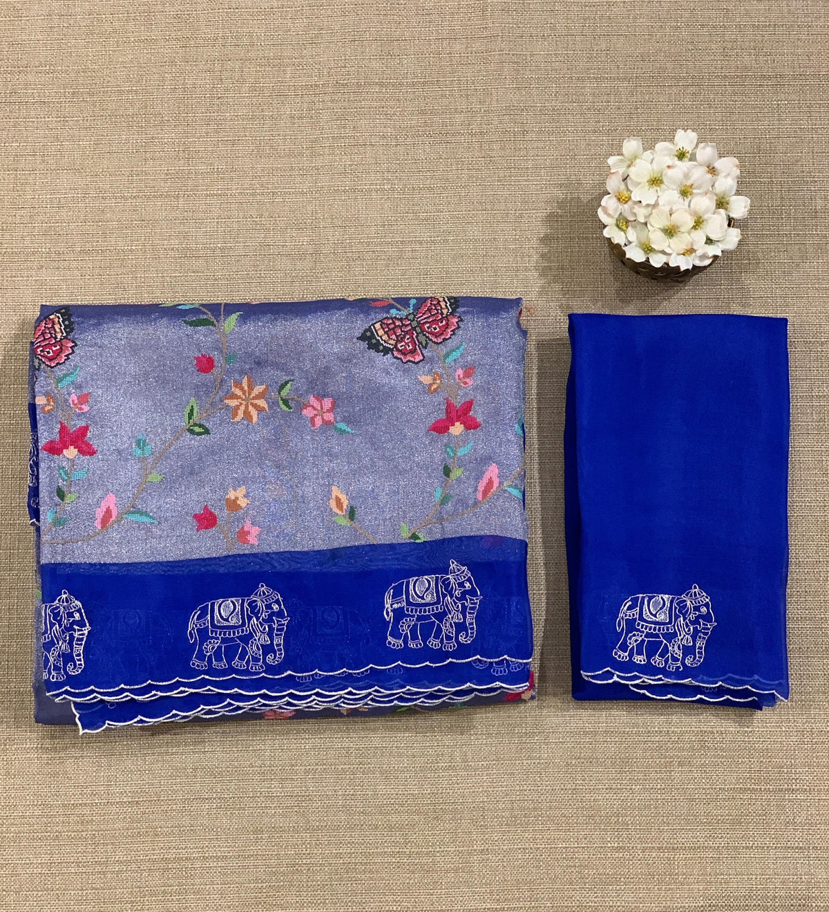 Electric Blue Premium Handloom Designer Tissue saree with exquisite embroidery