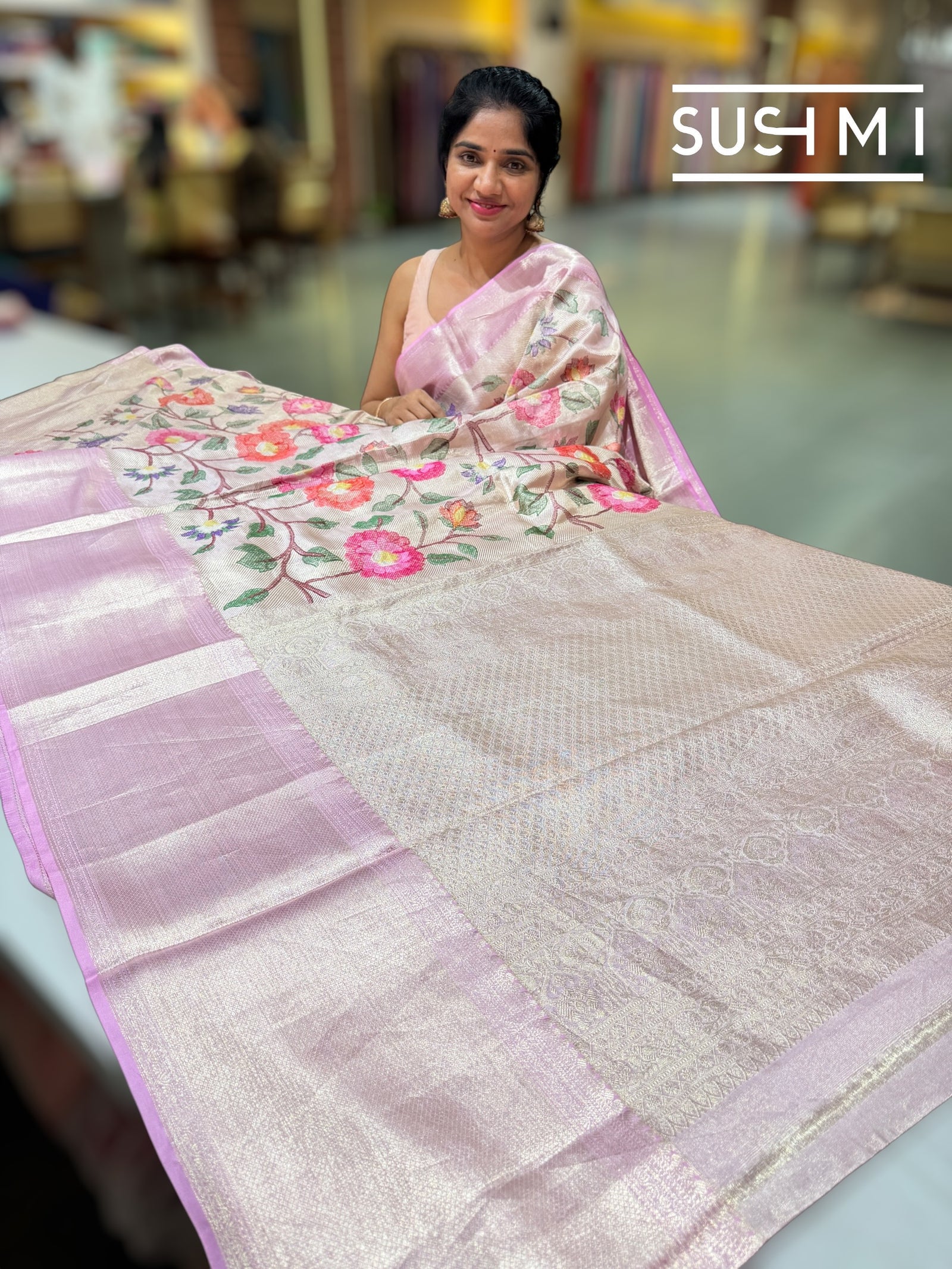 Lilac Pink Kanchi Tissue Saree with embroidery: S62F227