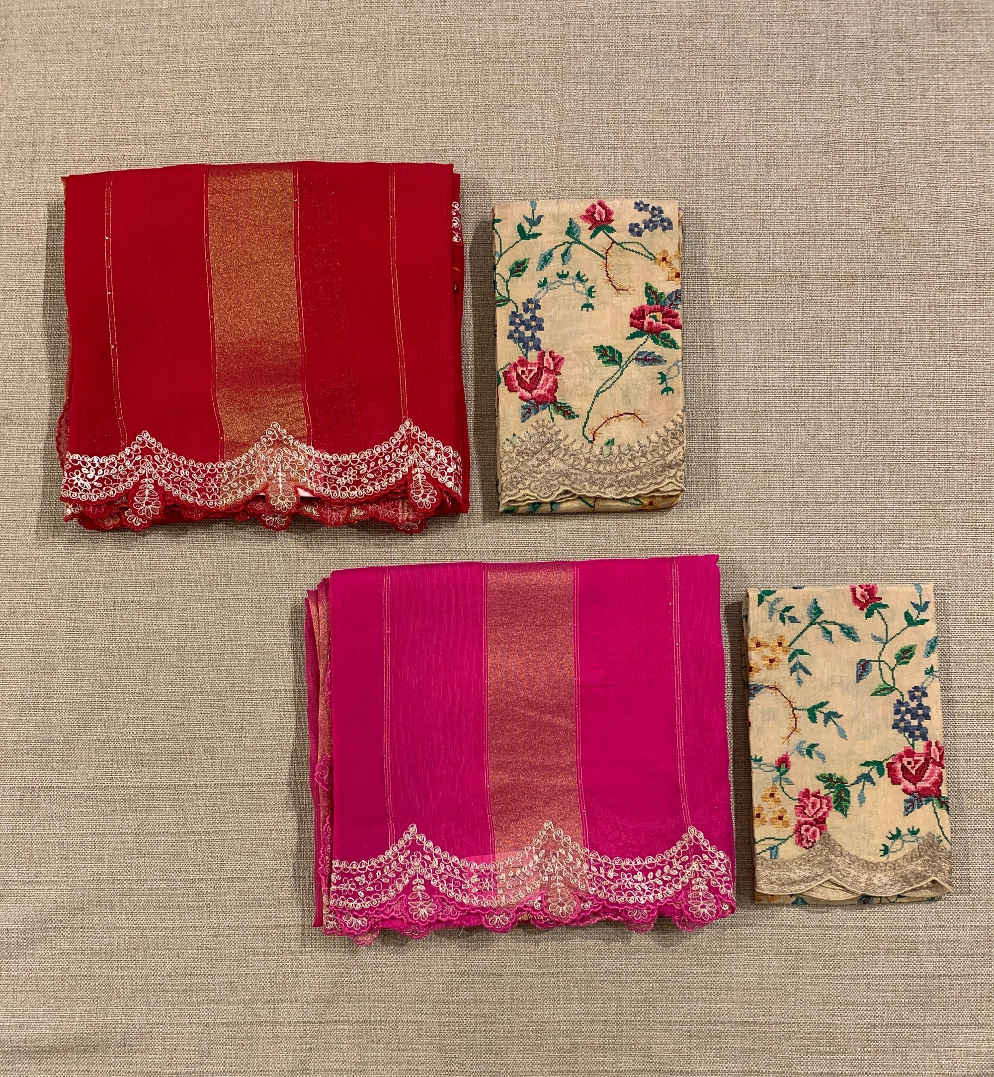 Rani Organza and Tissue stripes Saree with Pita Embroidery