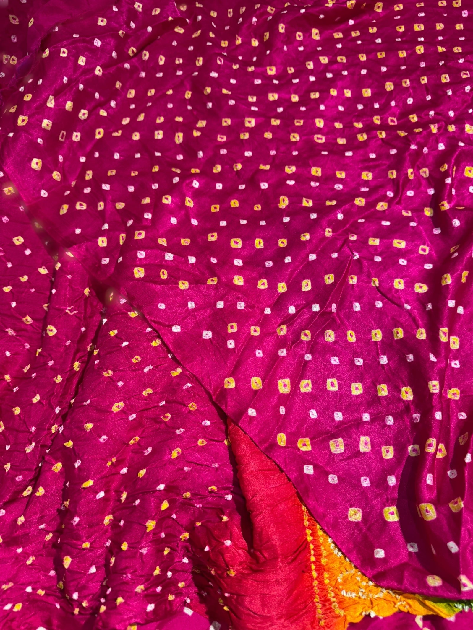 Pink Pure gajji silk saree with rainbow pallu