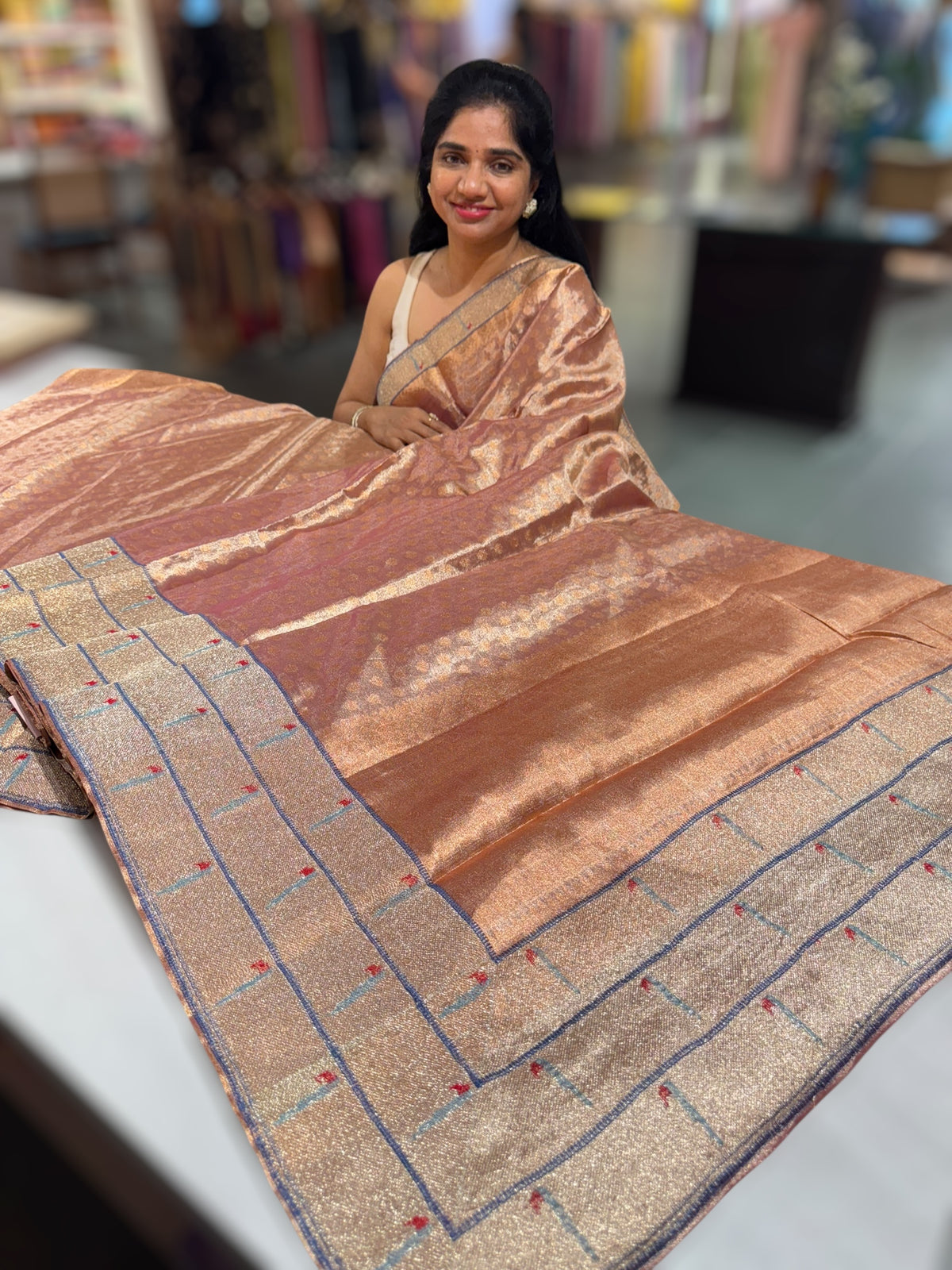 Copper Tissue Saree with embroidery