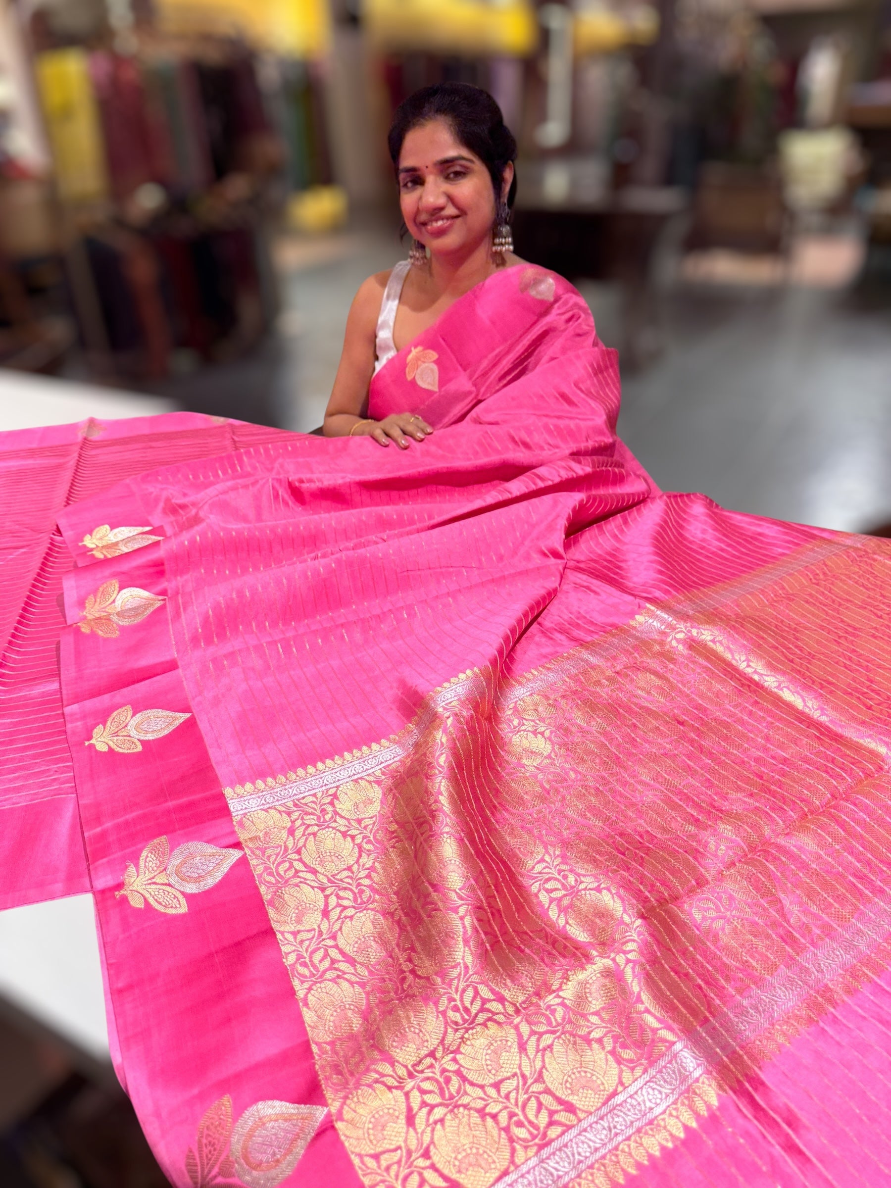 Rose Pink Raw Mango Silk Saree with Mashru Open Border