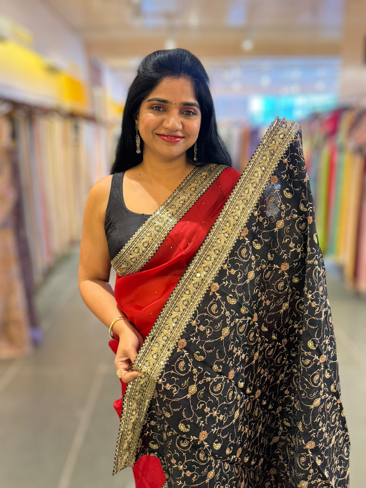 Red Organza with sabyasachi borders