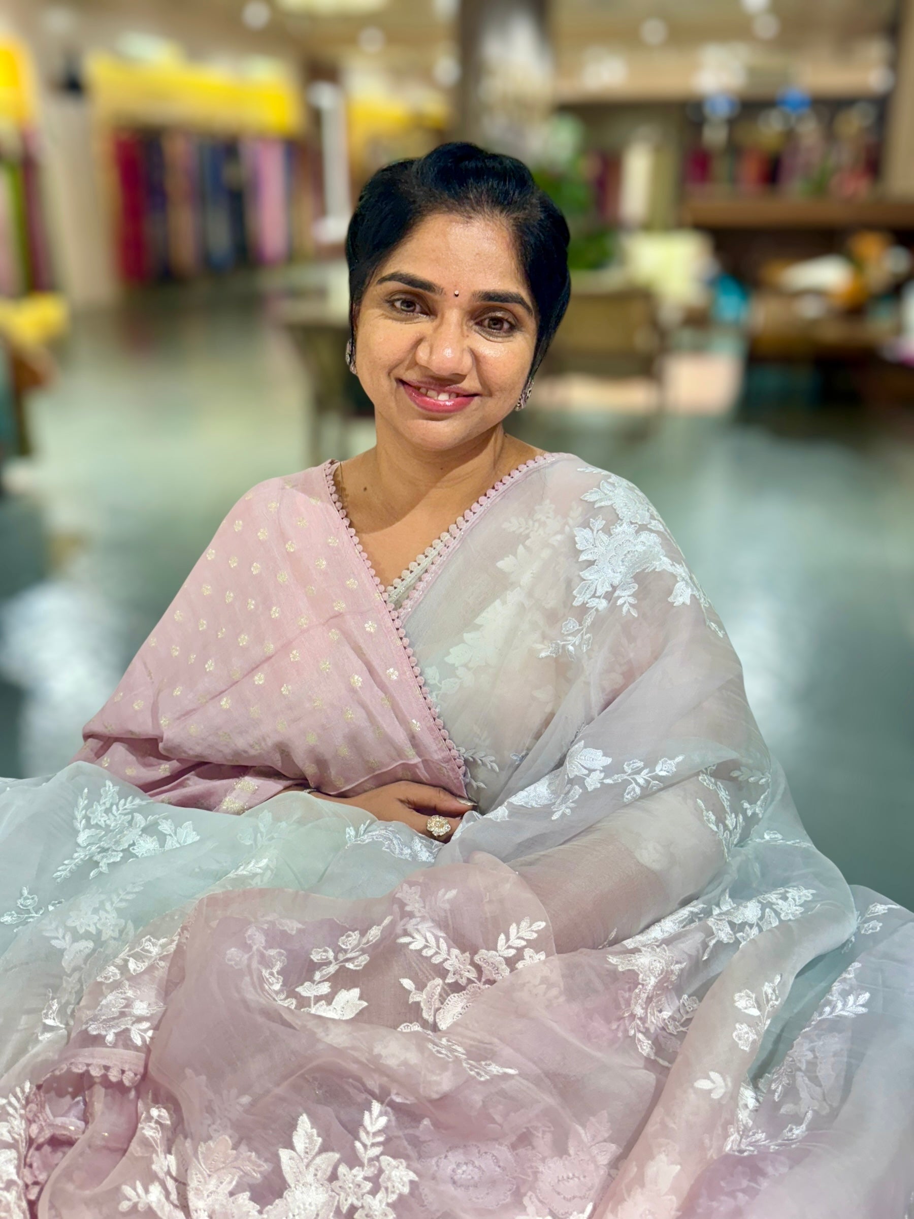 Pure Muslin Ombre Dyed Saree With allover Embroidery