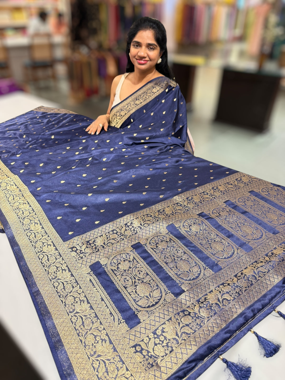 Navy Mashru Silk Saree