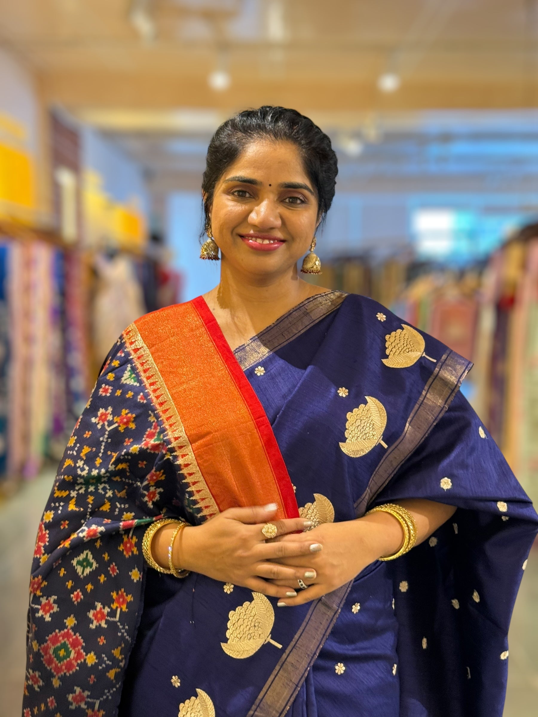 Navy Blue Pure Handloom Raw Silk Saree