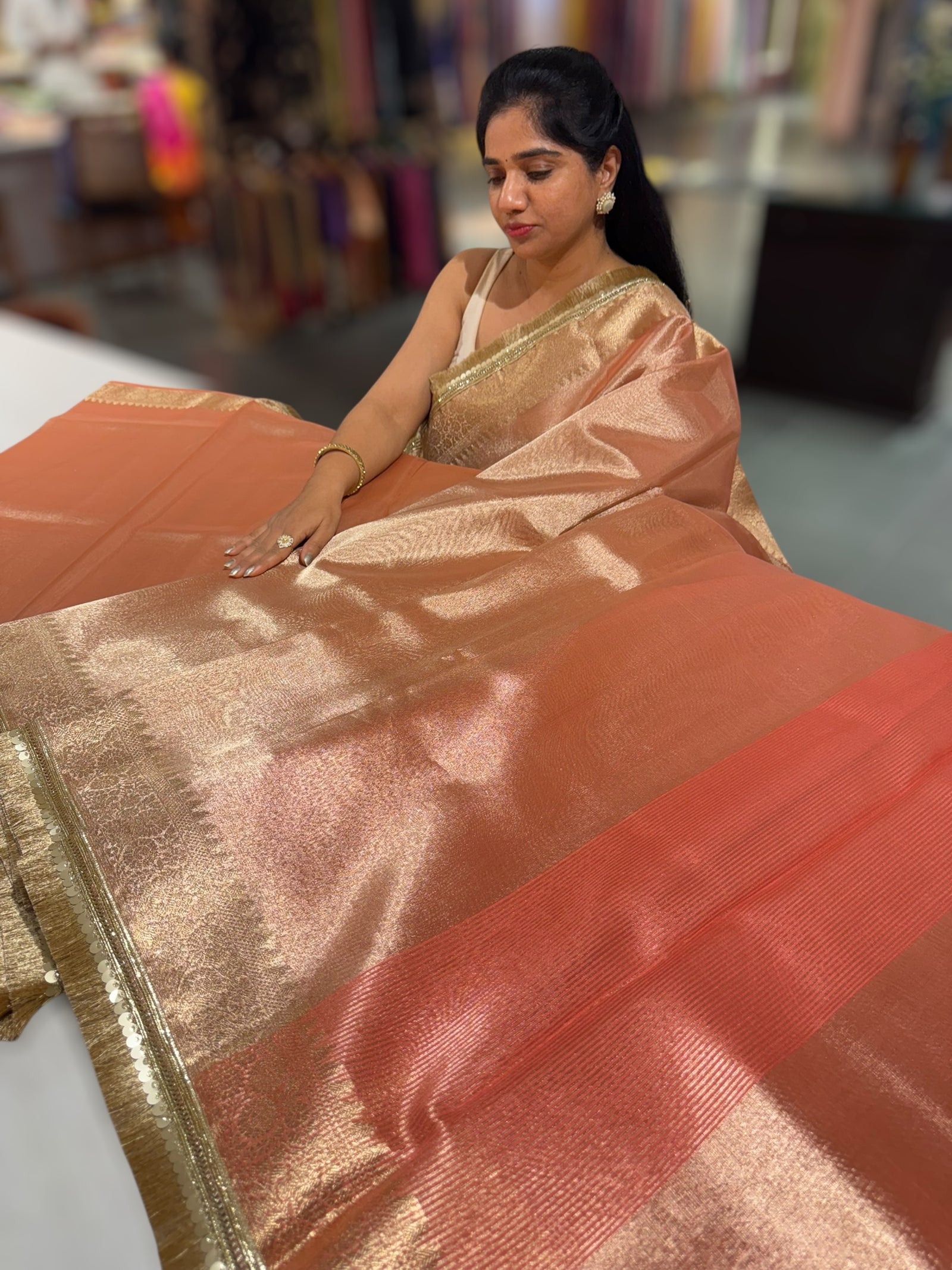 Peach Banarasi Tissue Saree