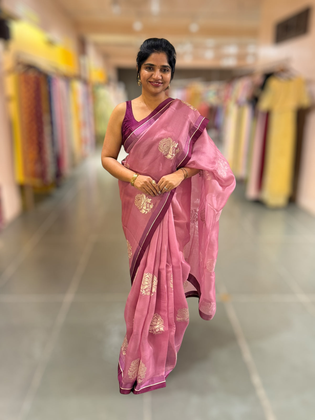 Dusty Pink Pure Organza with embroidery