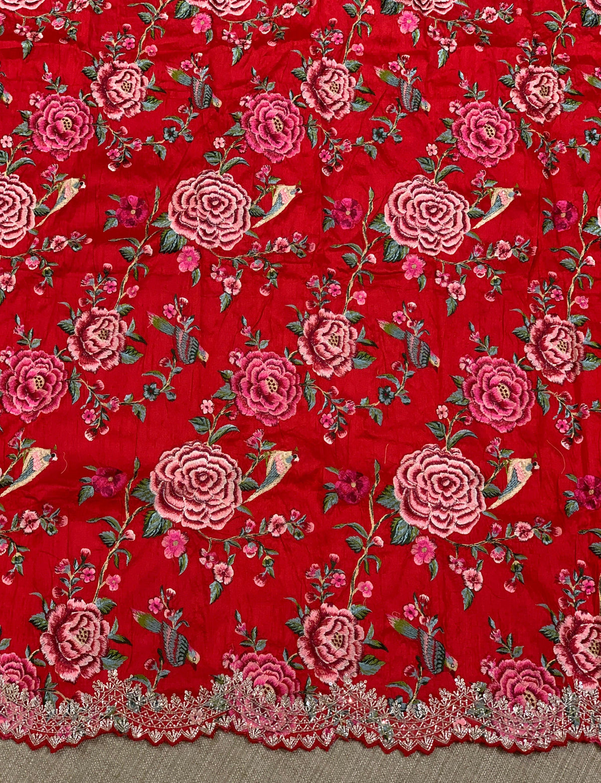 Red Pure Organza Handwork Saree with heavy Designer Blouse