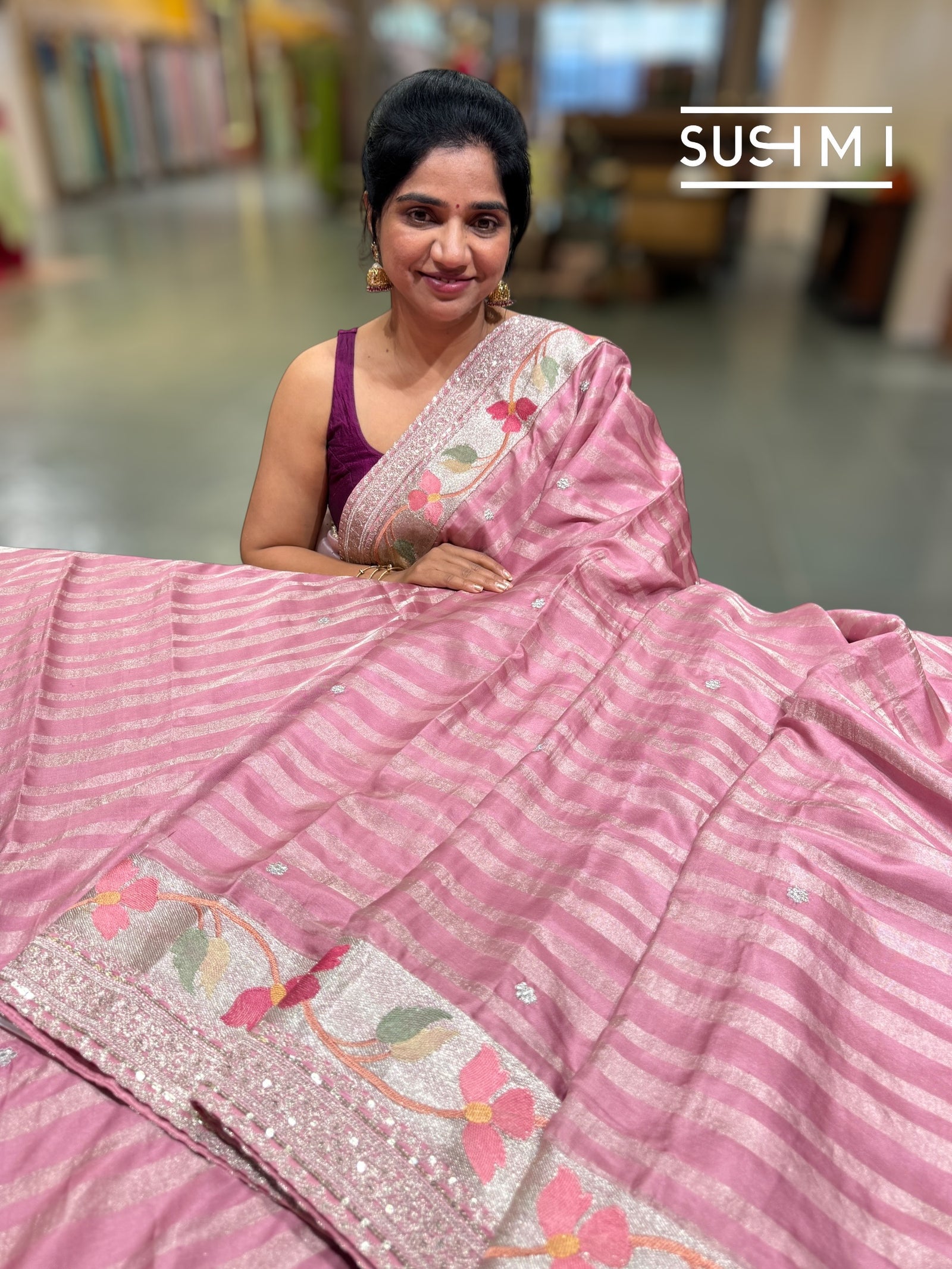 Dusty Pink Soft Silk Saree with paithani embroidery : SM023