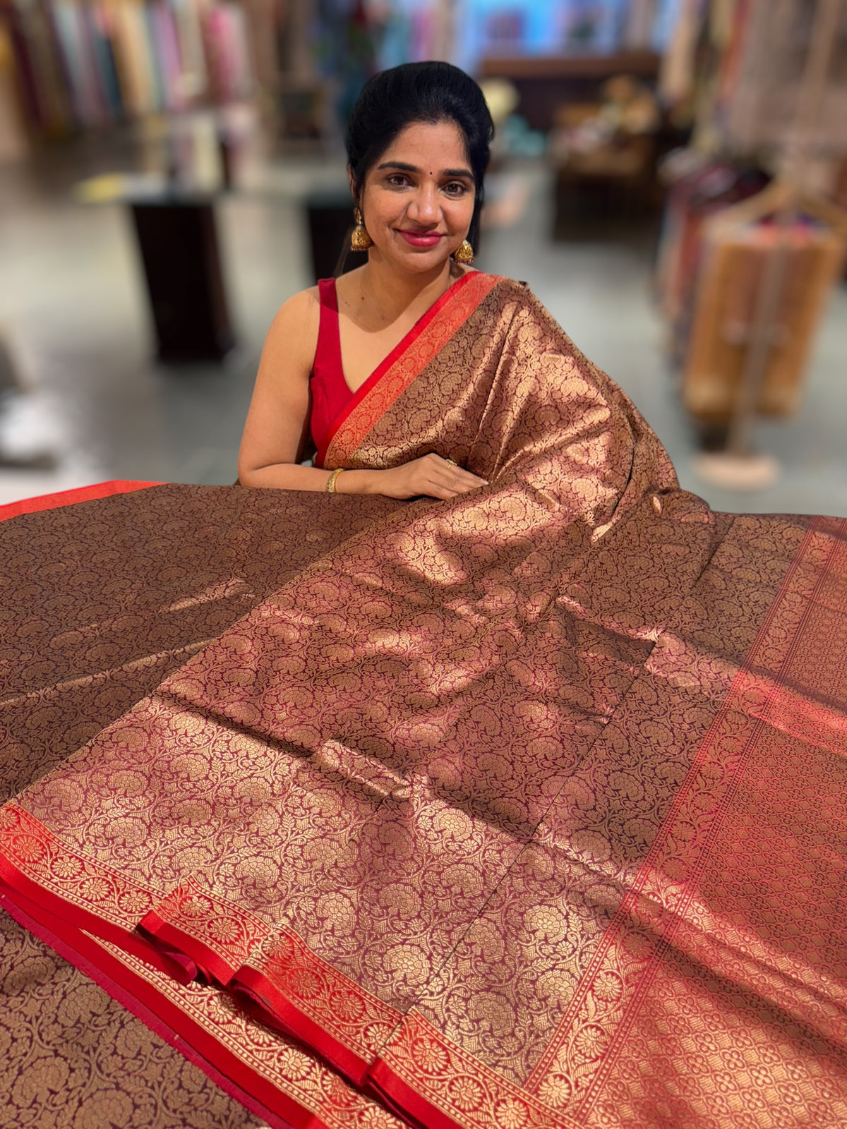 Banarasi katan Tonchoi weaving Saree with red mashru borders