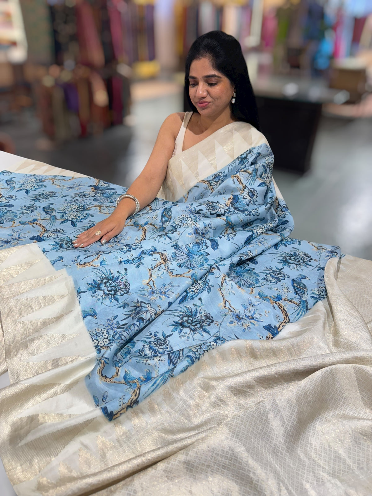 Kanchi soft silk Designer printed saree with temple border