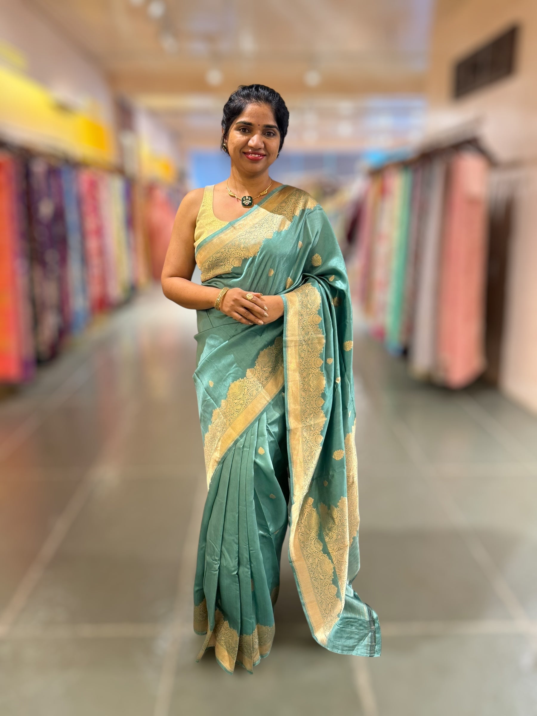 Dusty Blue Raw Mangoe Silk Saree with double borders