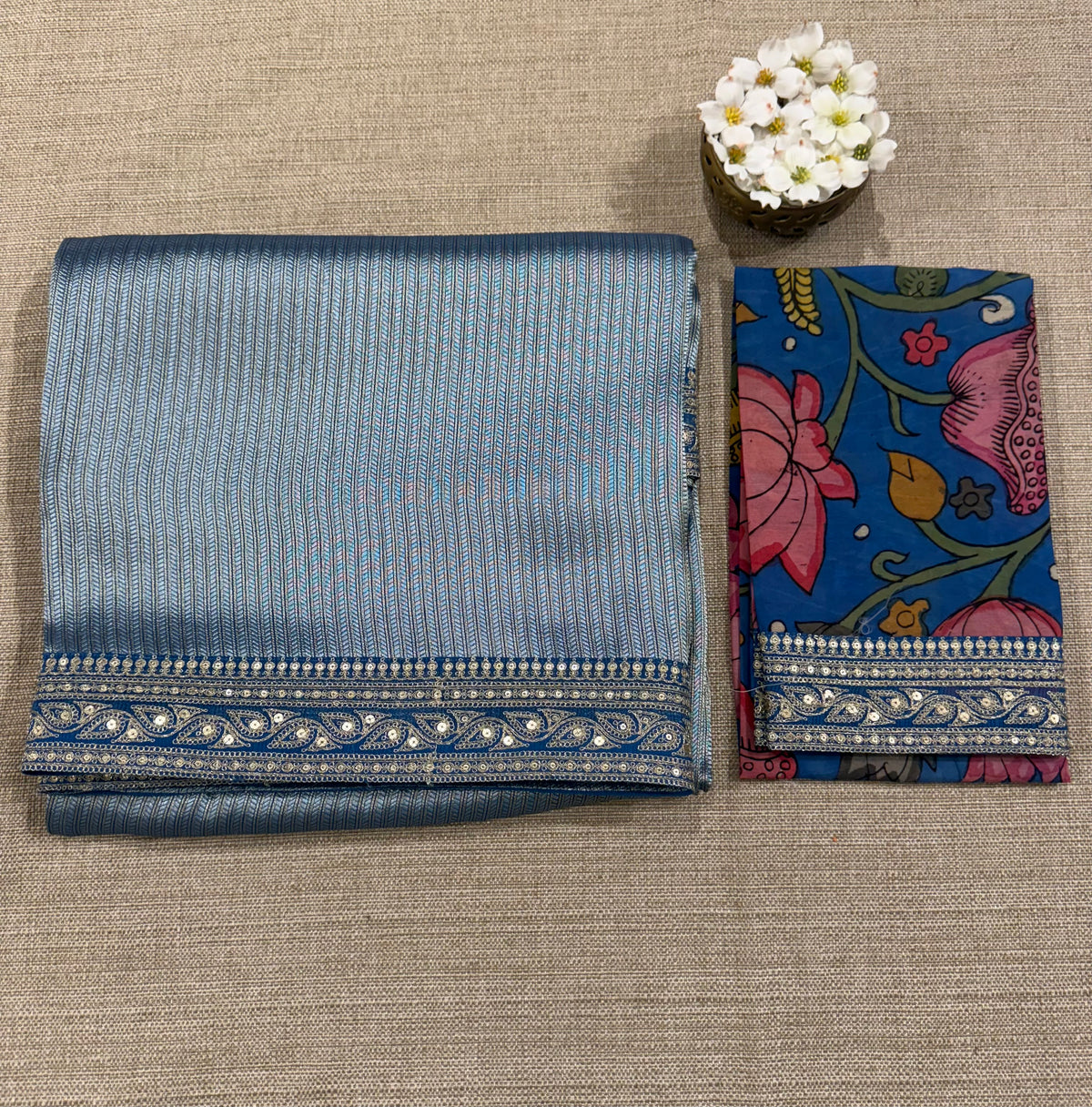 Blue Banarasi tonchoi with pen kalamkari Blouses