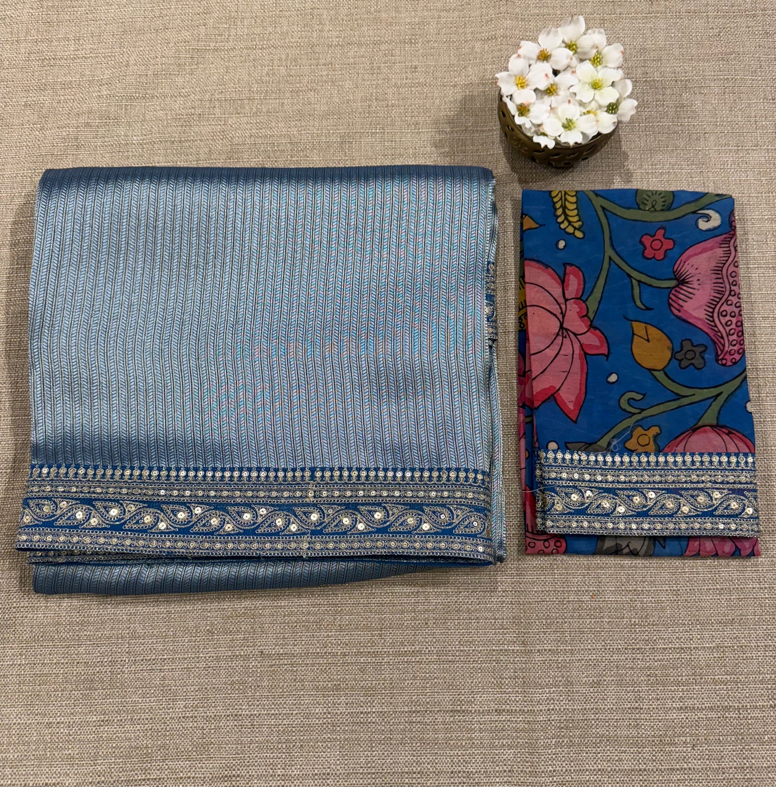 Blue Banarasi tonchoi with pen kalamkari Blouses