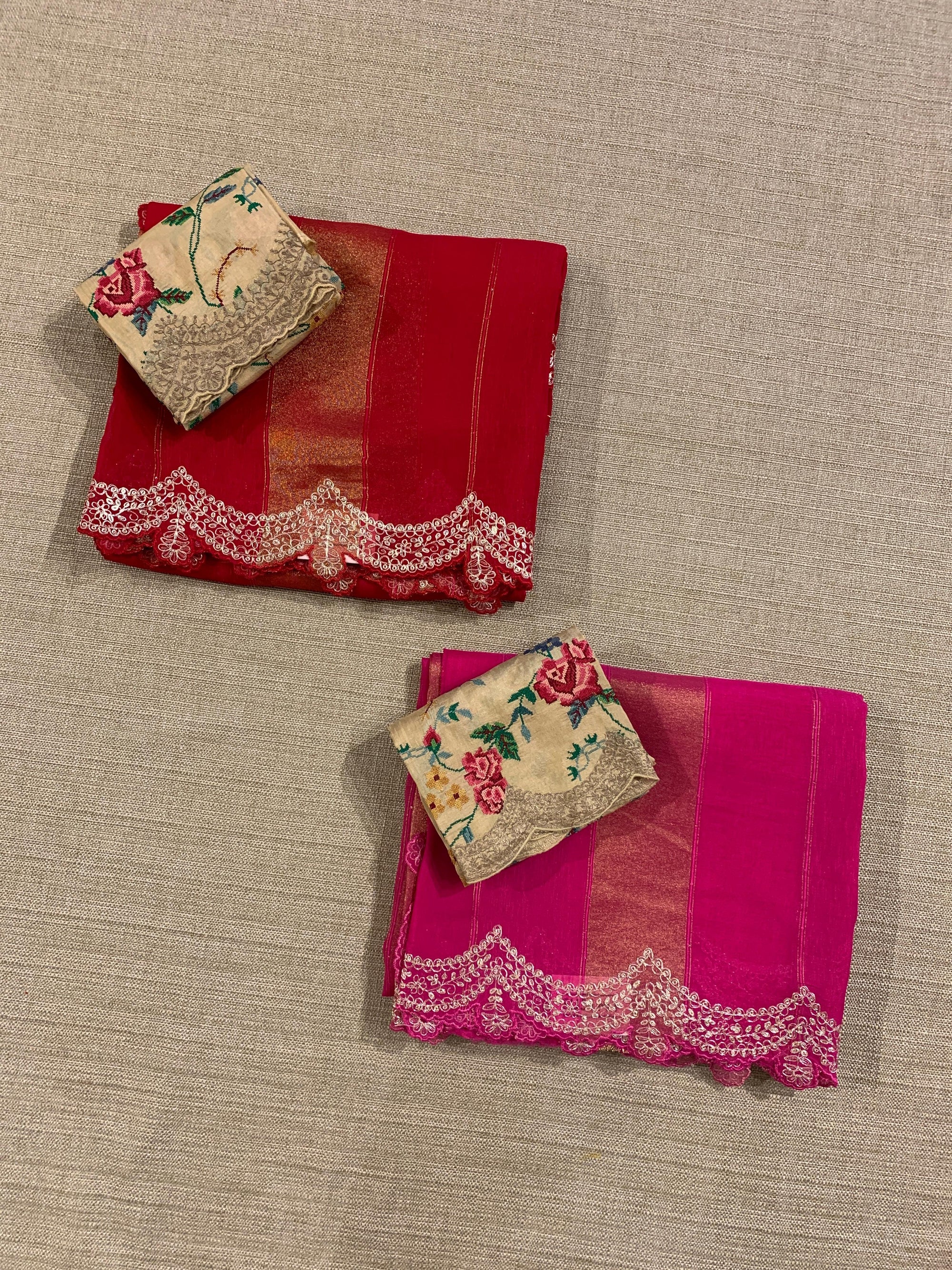 Rani Organza and Tissue stripes Saree with Pita Embroidery