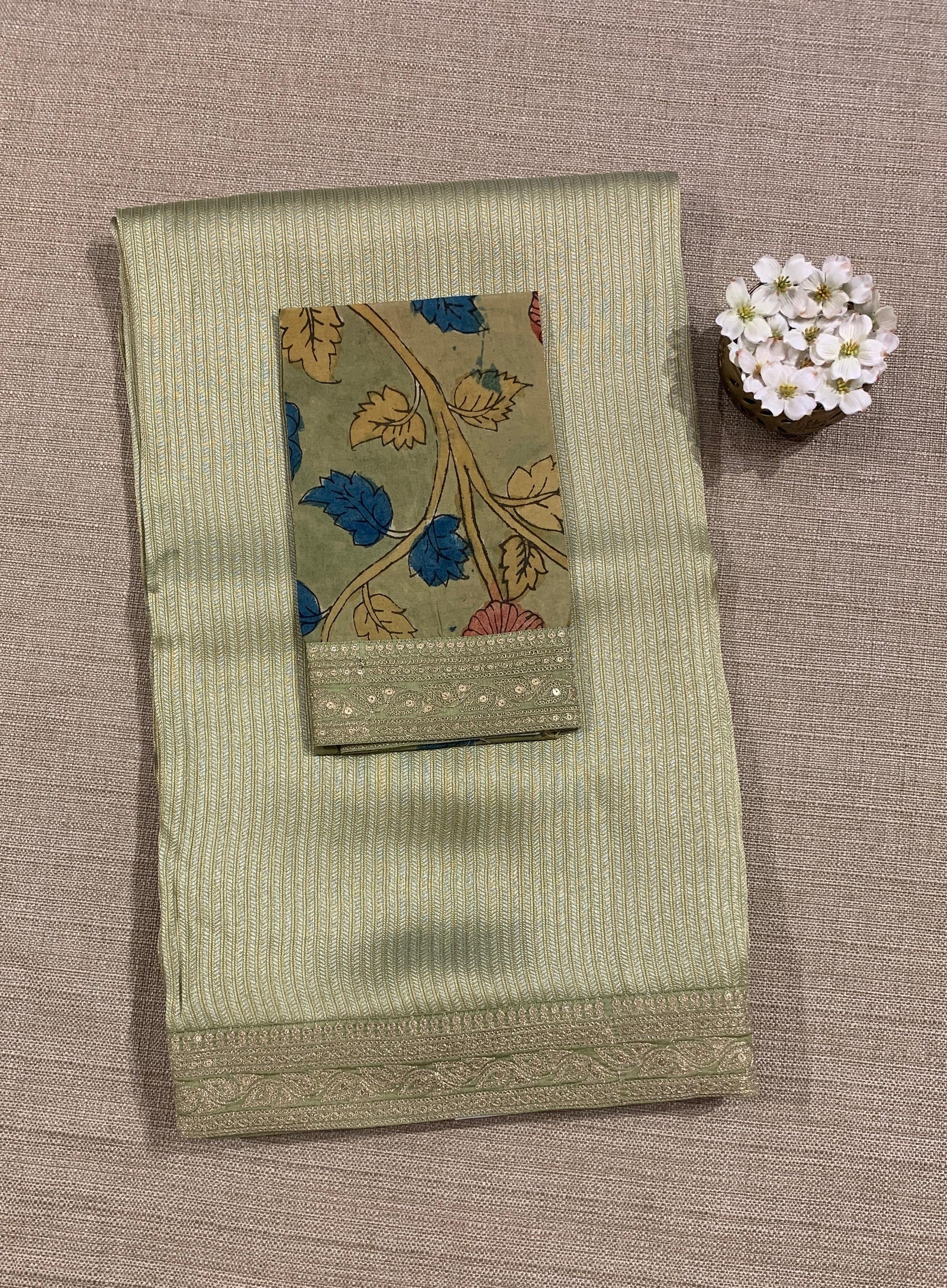 Mint Green Banarasi brocade with sabyasachi borders and pen kalamkari Blouses