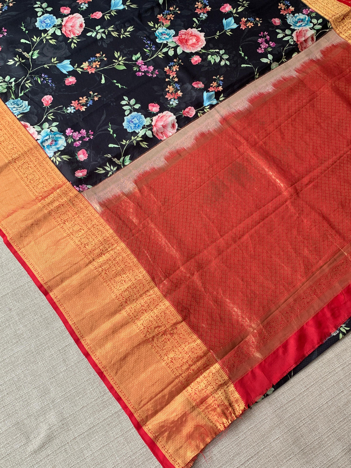 Black Designer printed kanchi silk saree