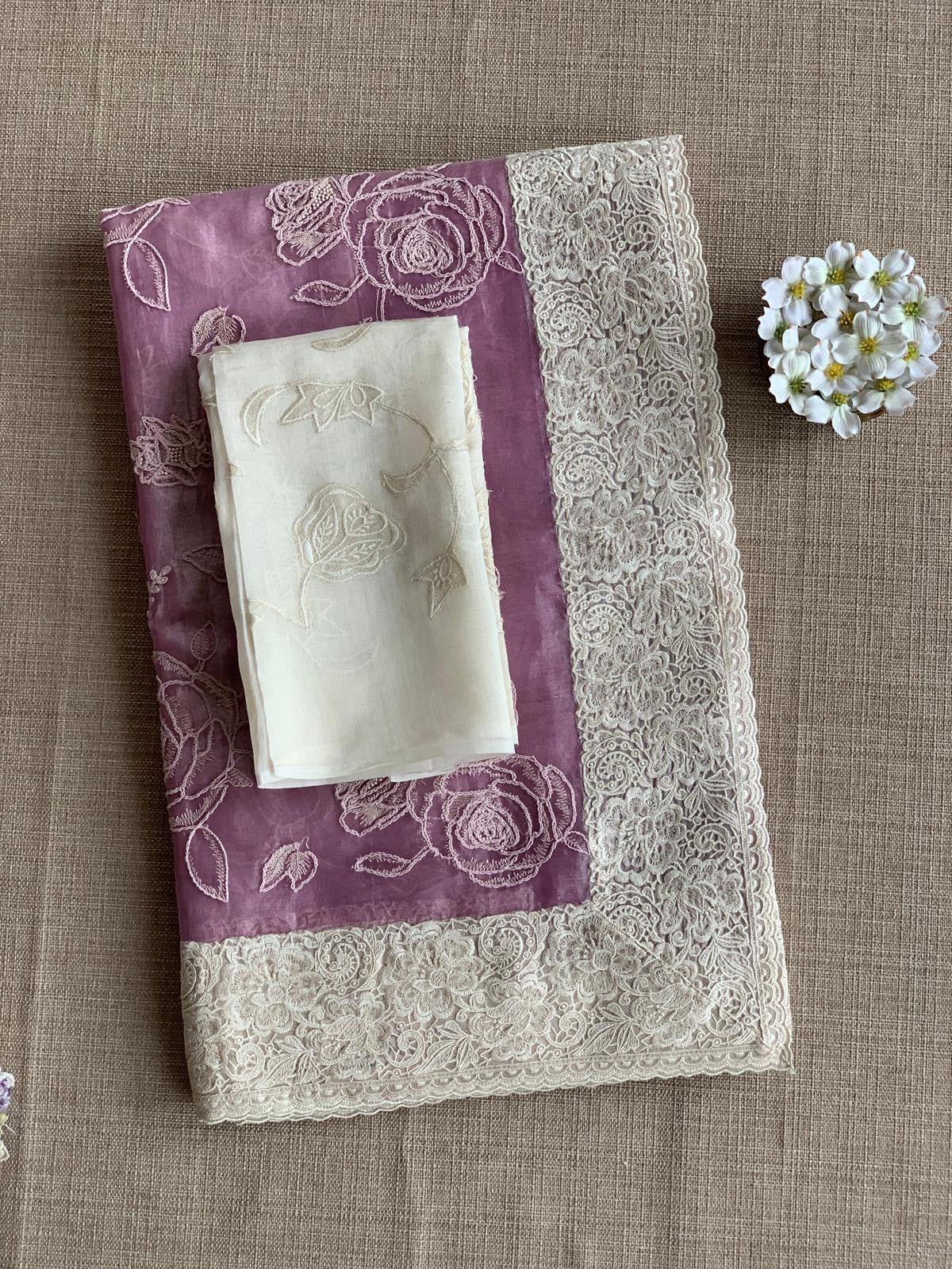 Lilac pink PURE HANDLOOM TISSUE SAREE
