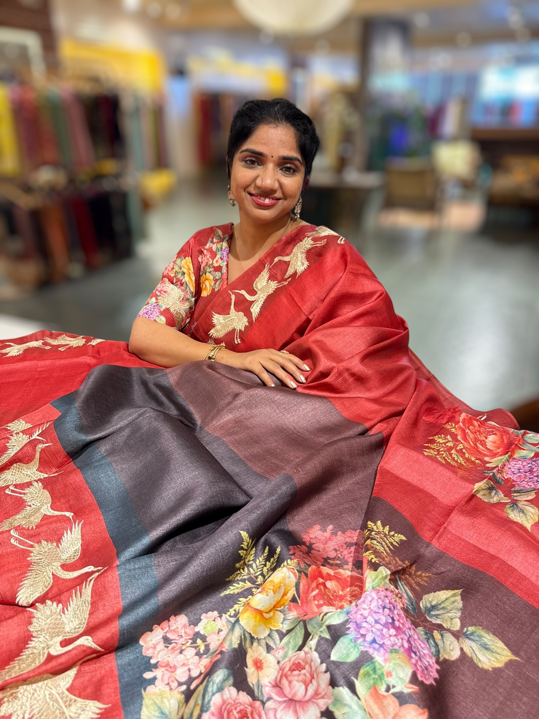 Tussar Rangkaat Saree With Crane Bird  Embroidered Border
