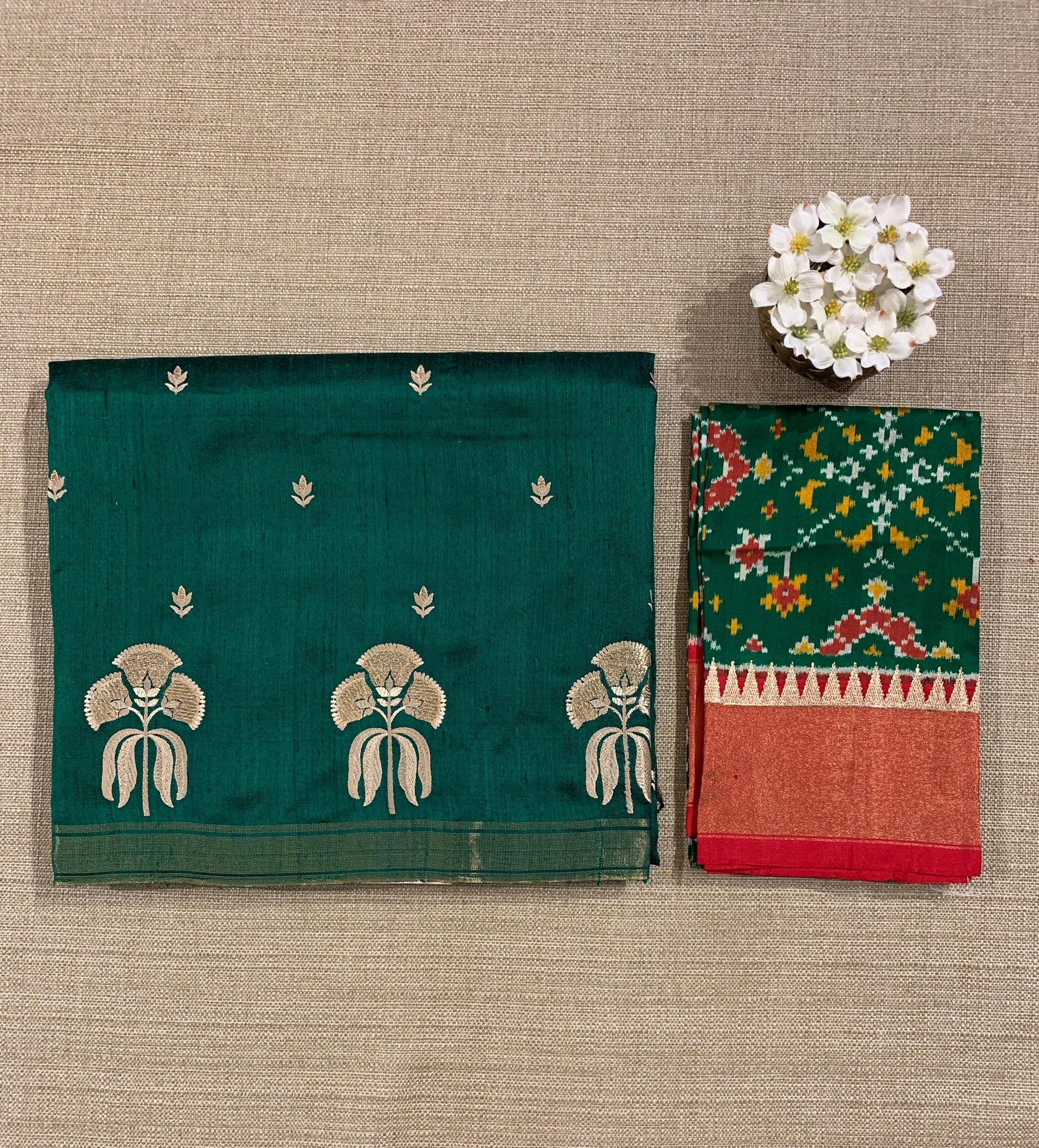 Bottle Green Handloom Raw Silk Saree