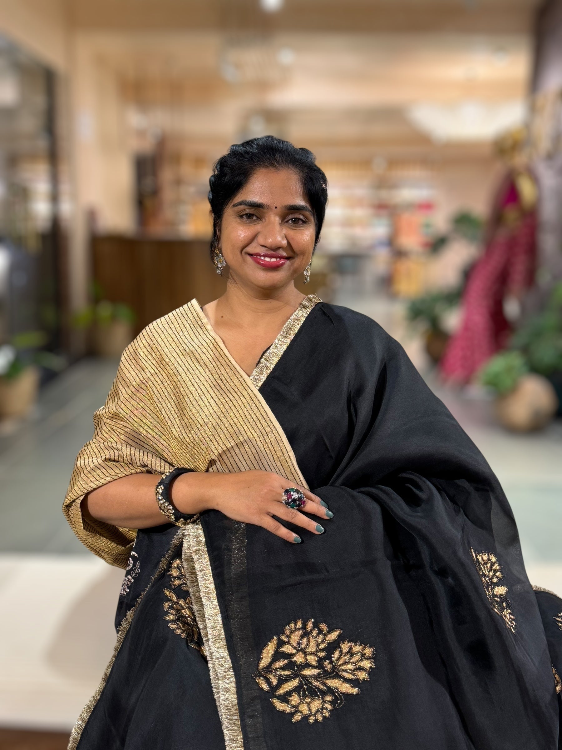 Black Organza Saree With Applique Work
