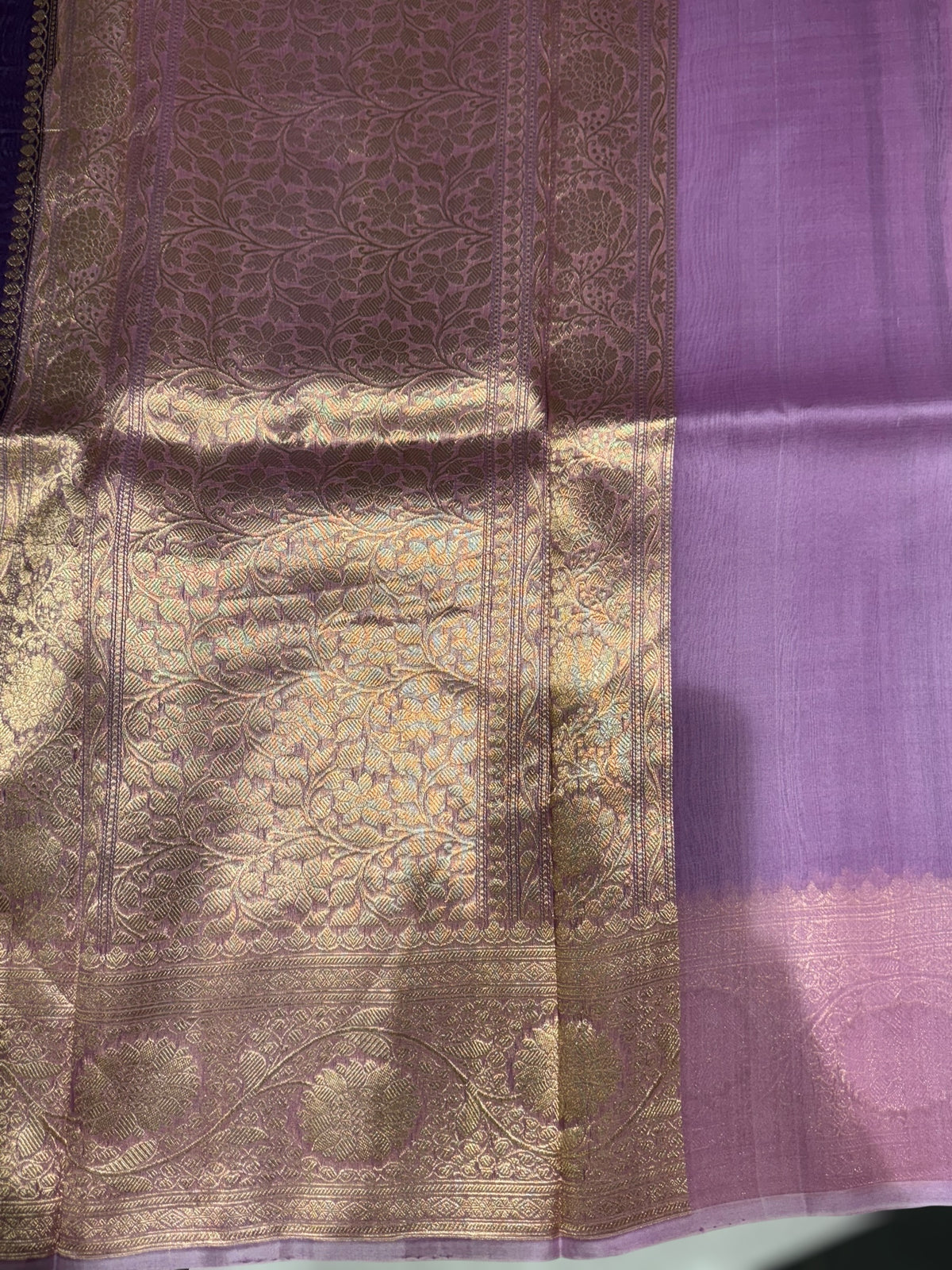 Violet & Lilac Pure Handloom premium Kora Banarasi Saree