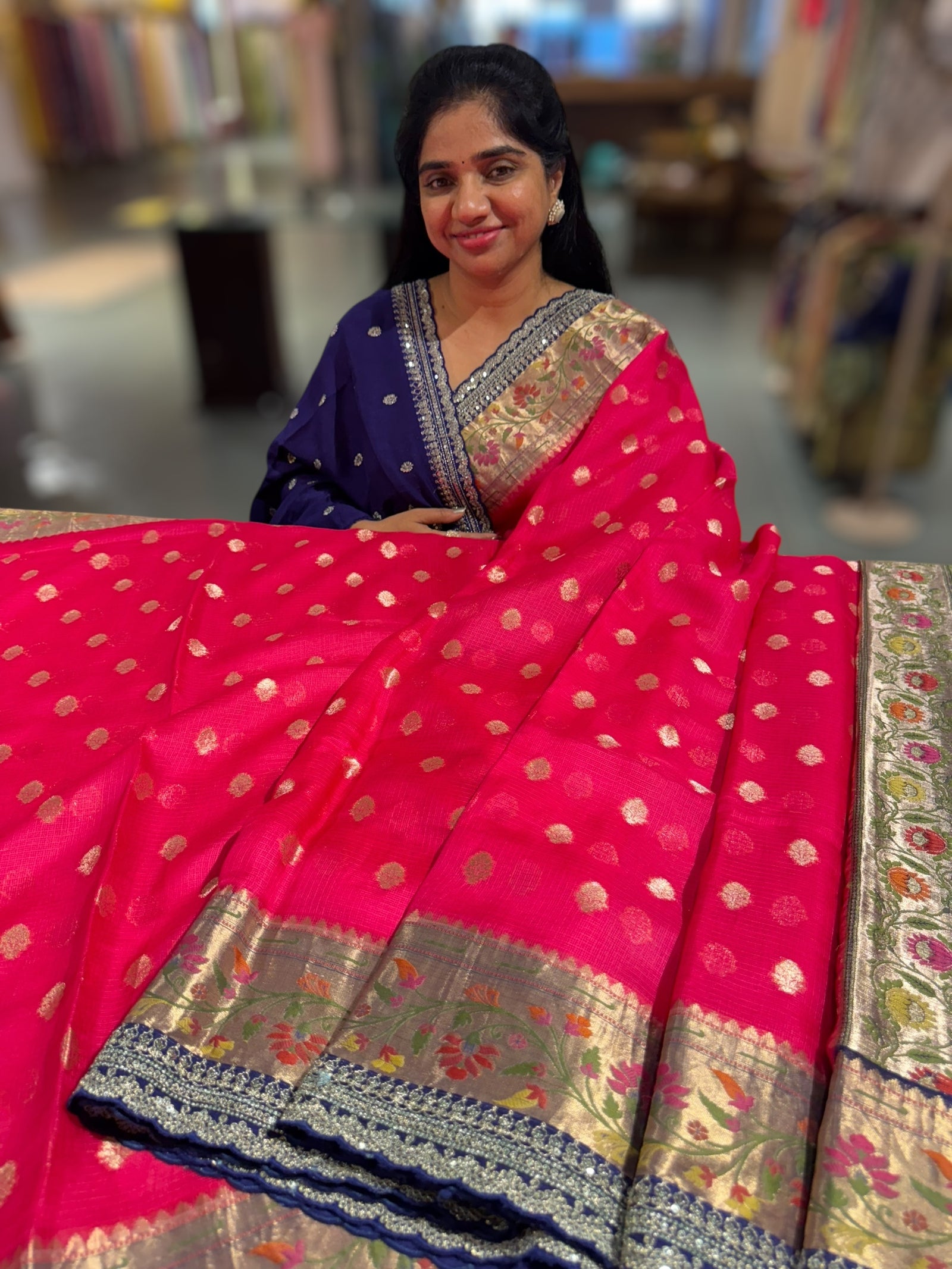 Reddish Pink Designer Silk kota saree